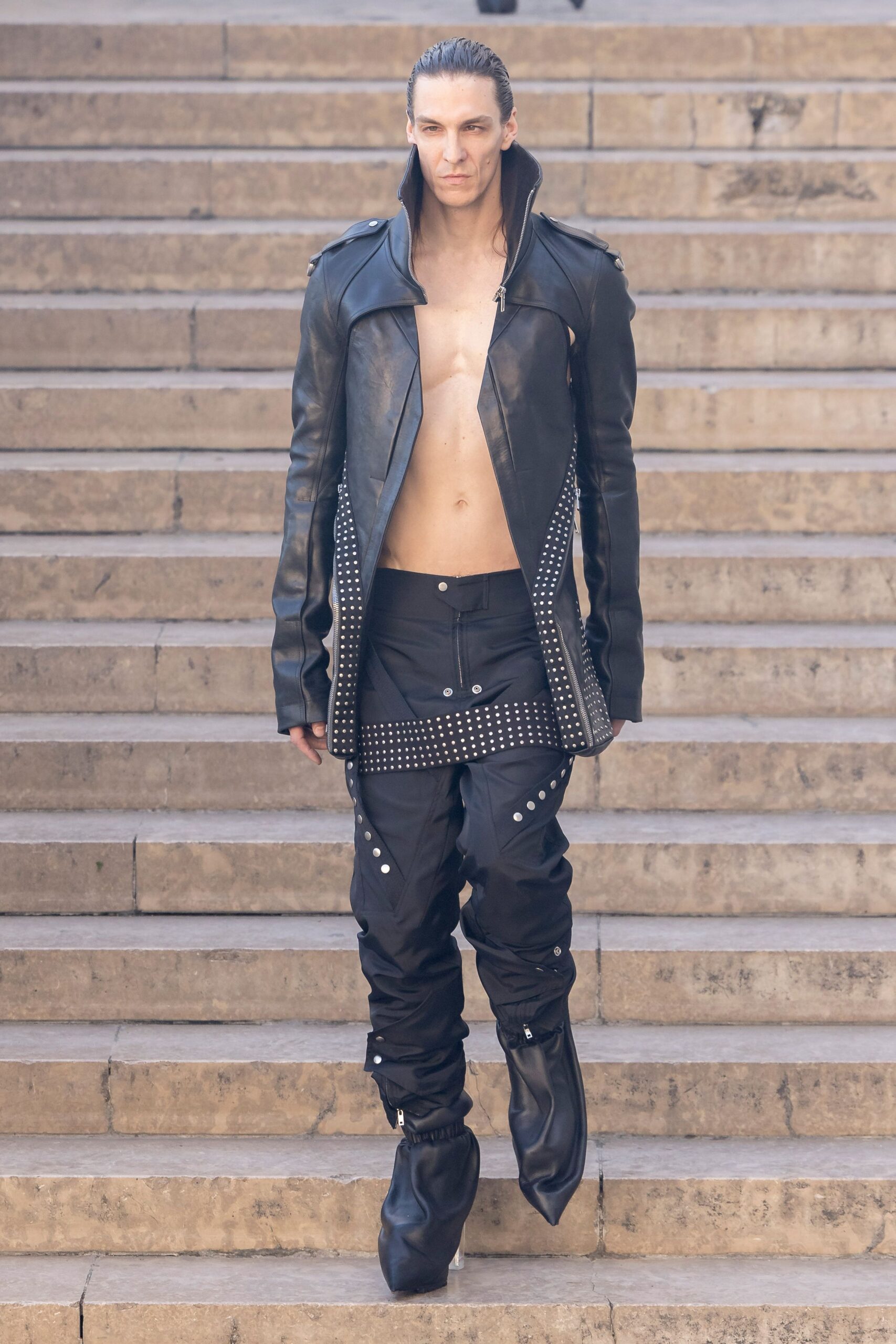 black leather jacket and pants