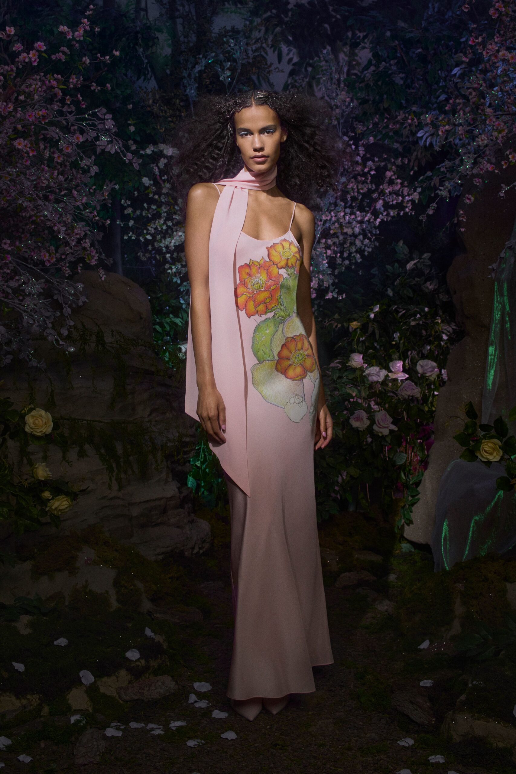 pink floral silk gown