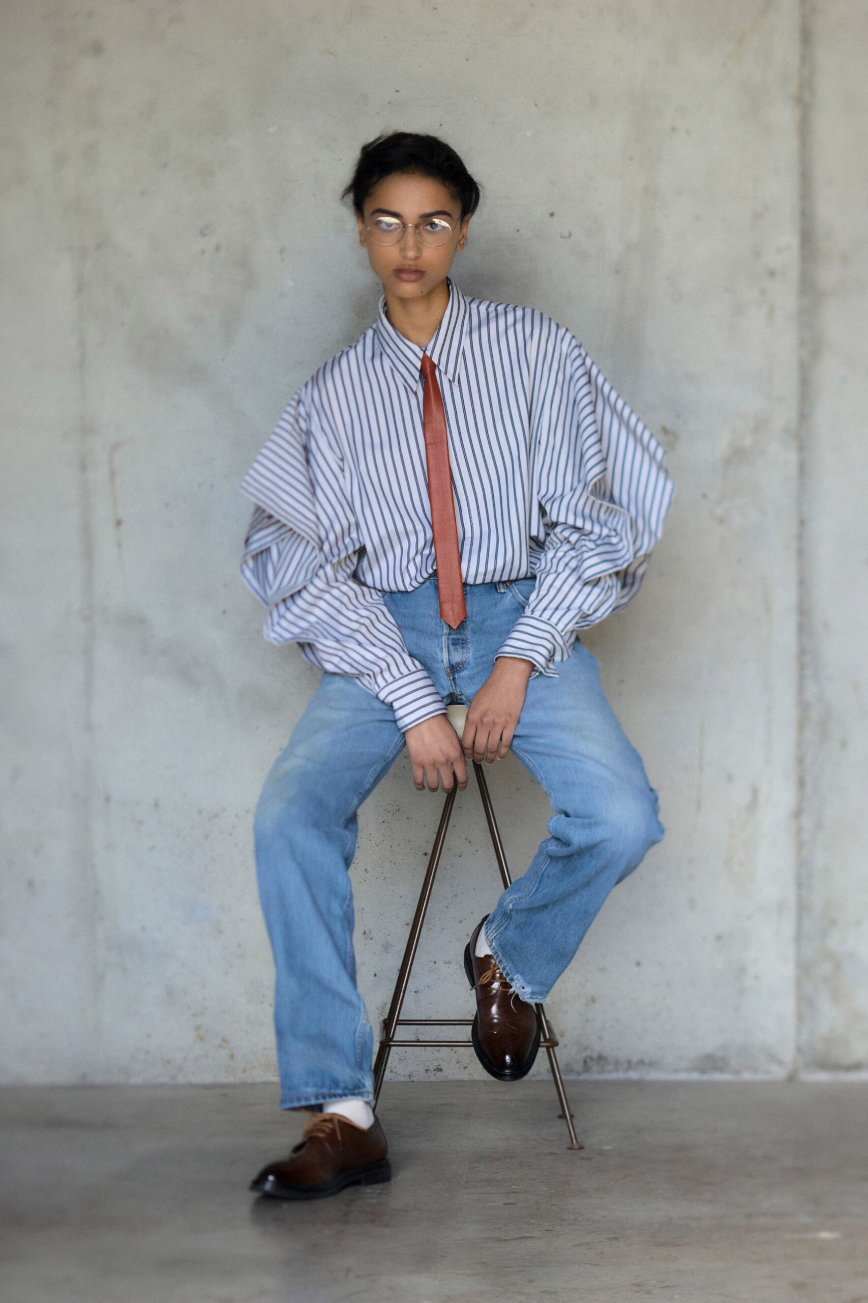 relaxed striped shirt with denim pants
