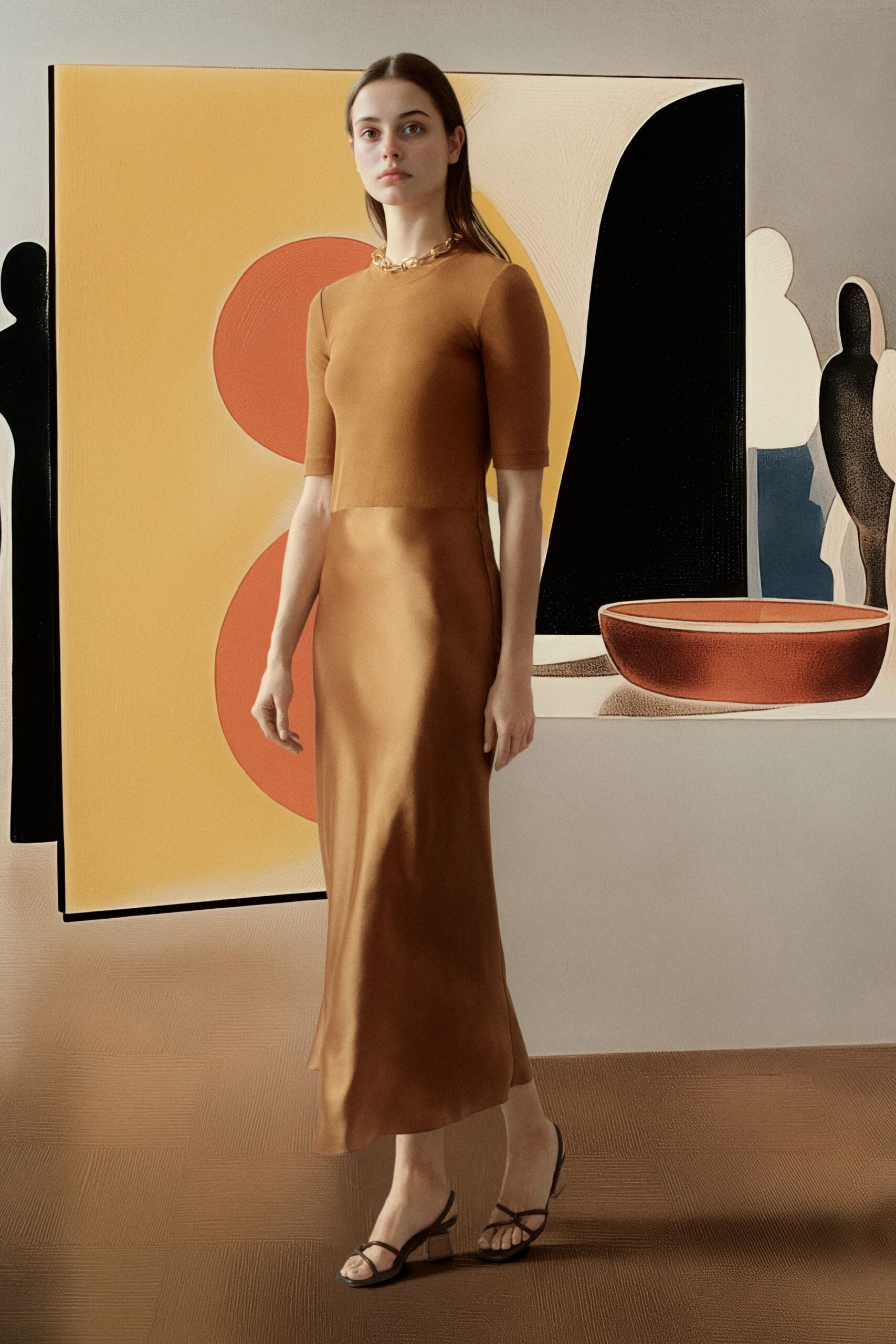 brown silk fitted maxi dress