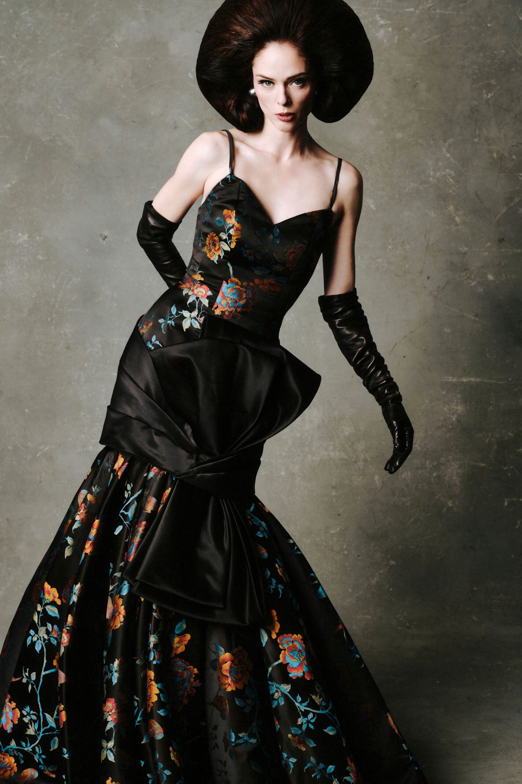 black embroidered silk gown