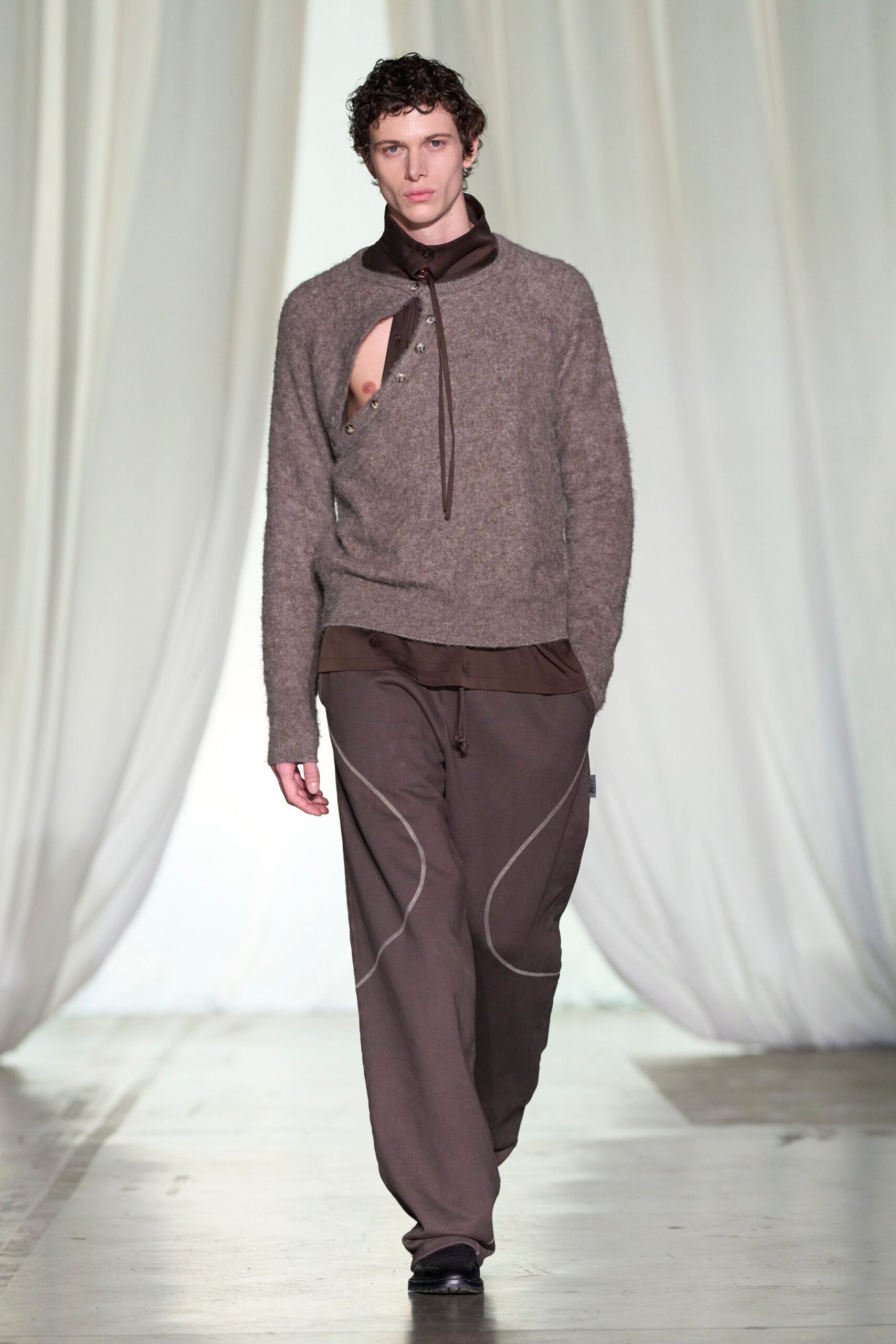 brown cotton relaxed zippered pants