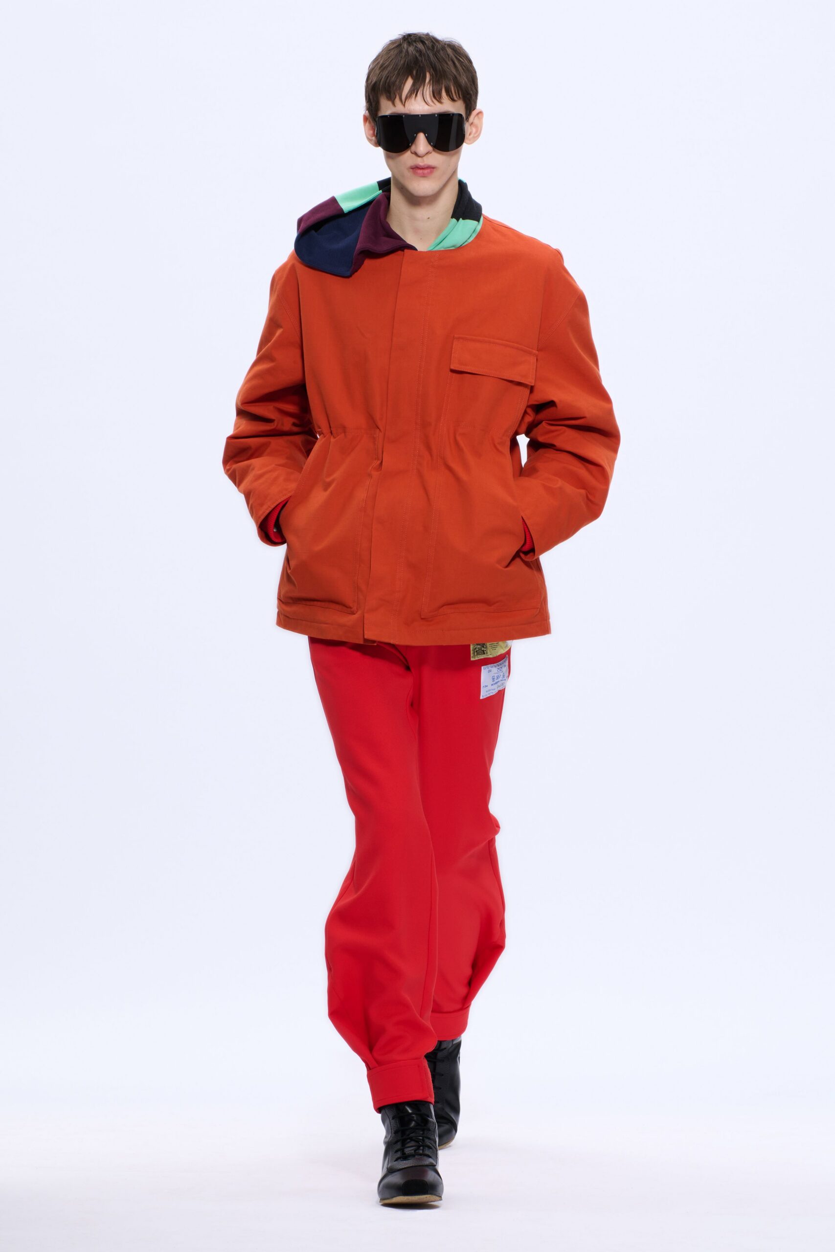 orange jacket red pants