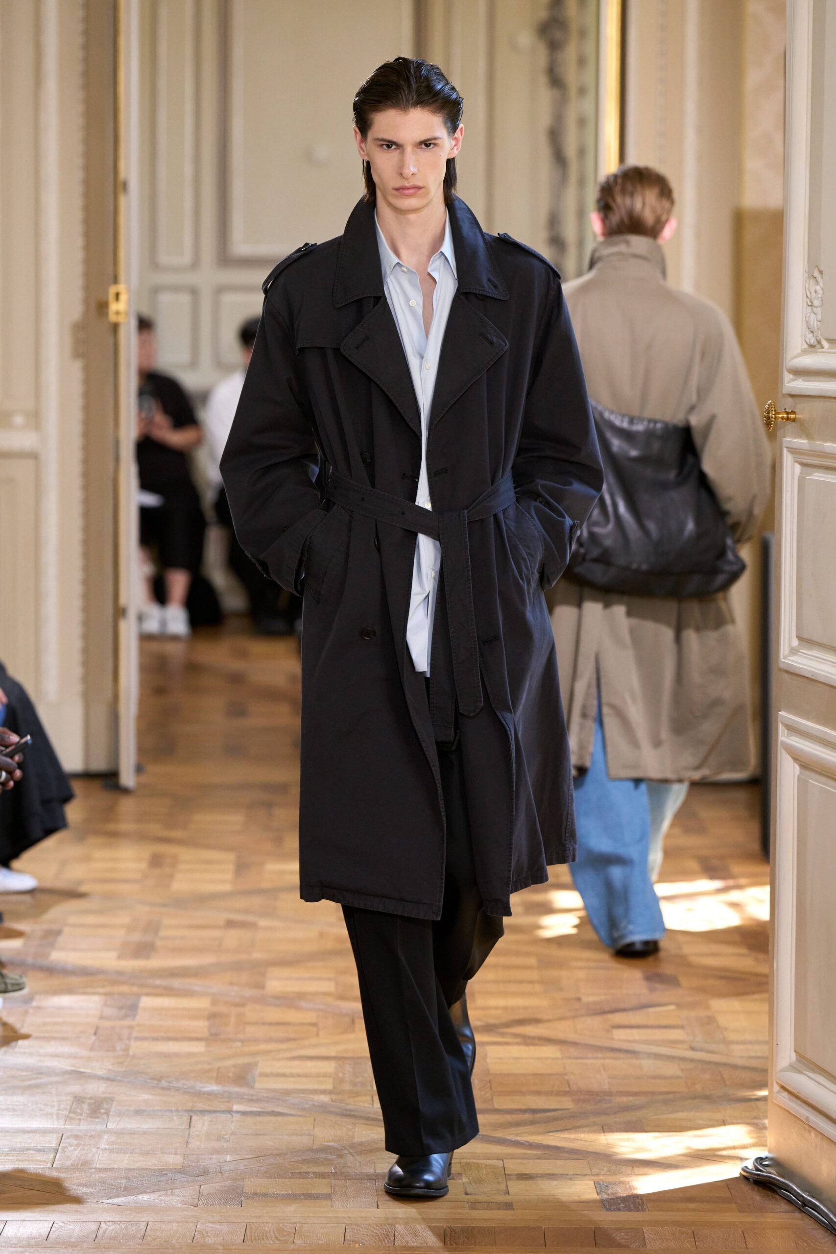 black trench coat with white shirt
