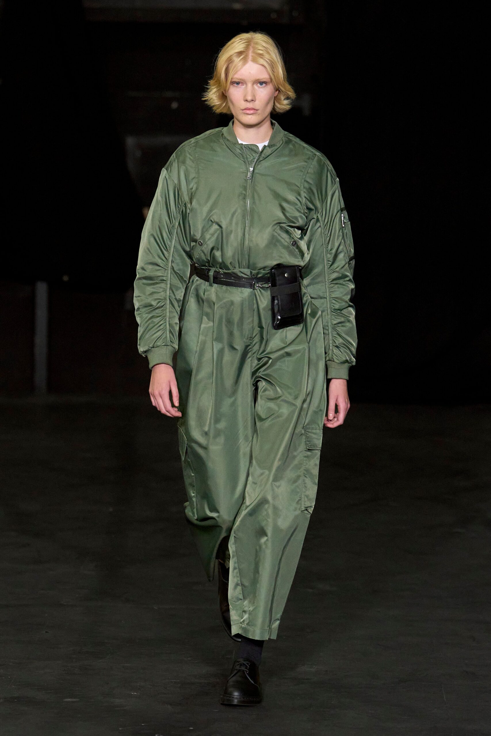 green relaxed jumpsuit with belt