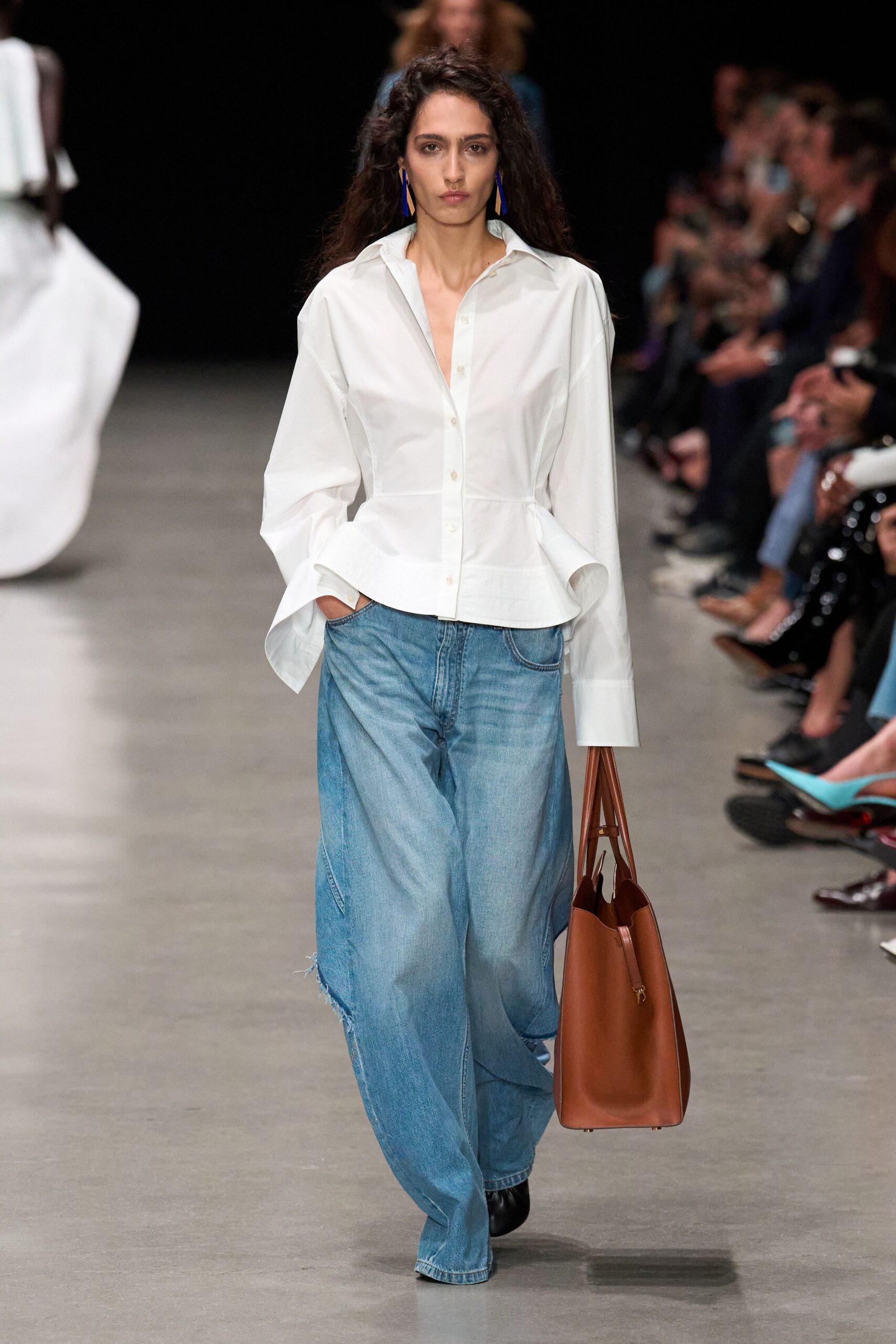 white fitted shirt with blue jeans