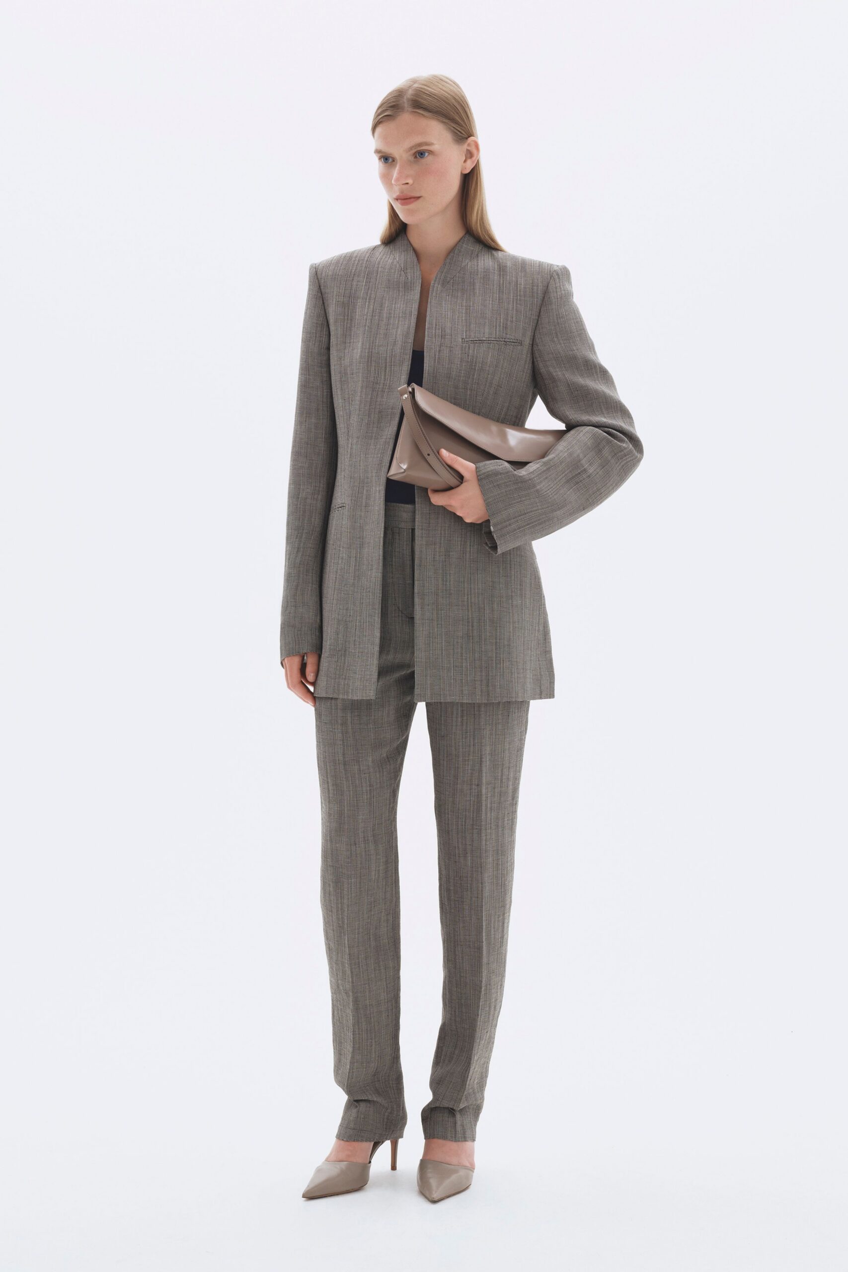 gray tailored blazer and pants