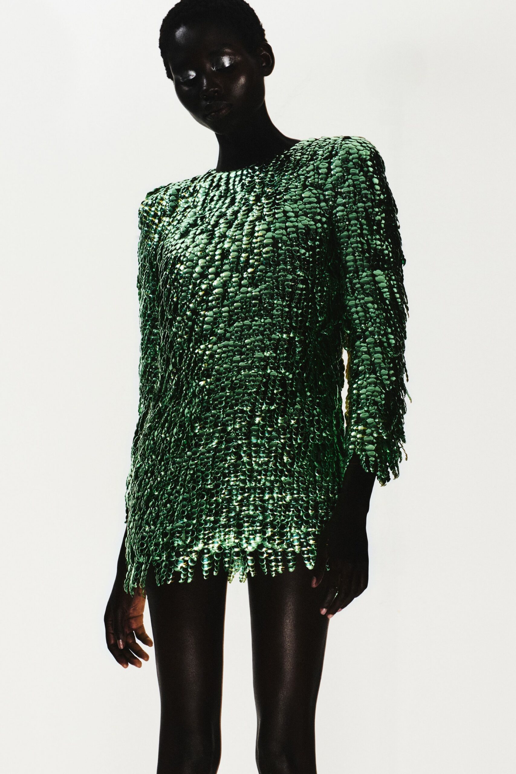 green fringed mini dress