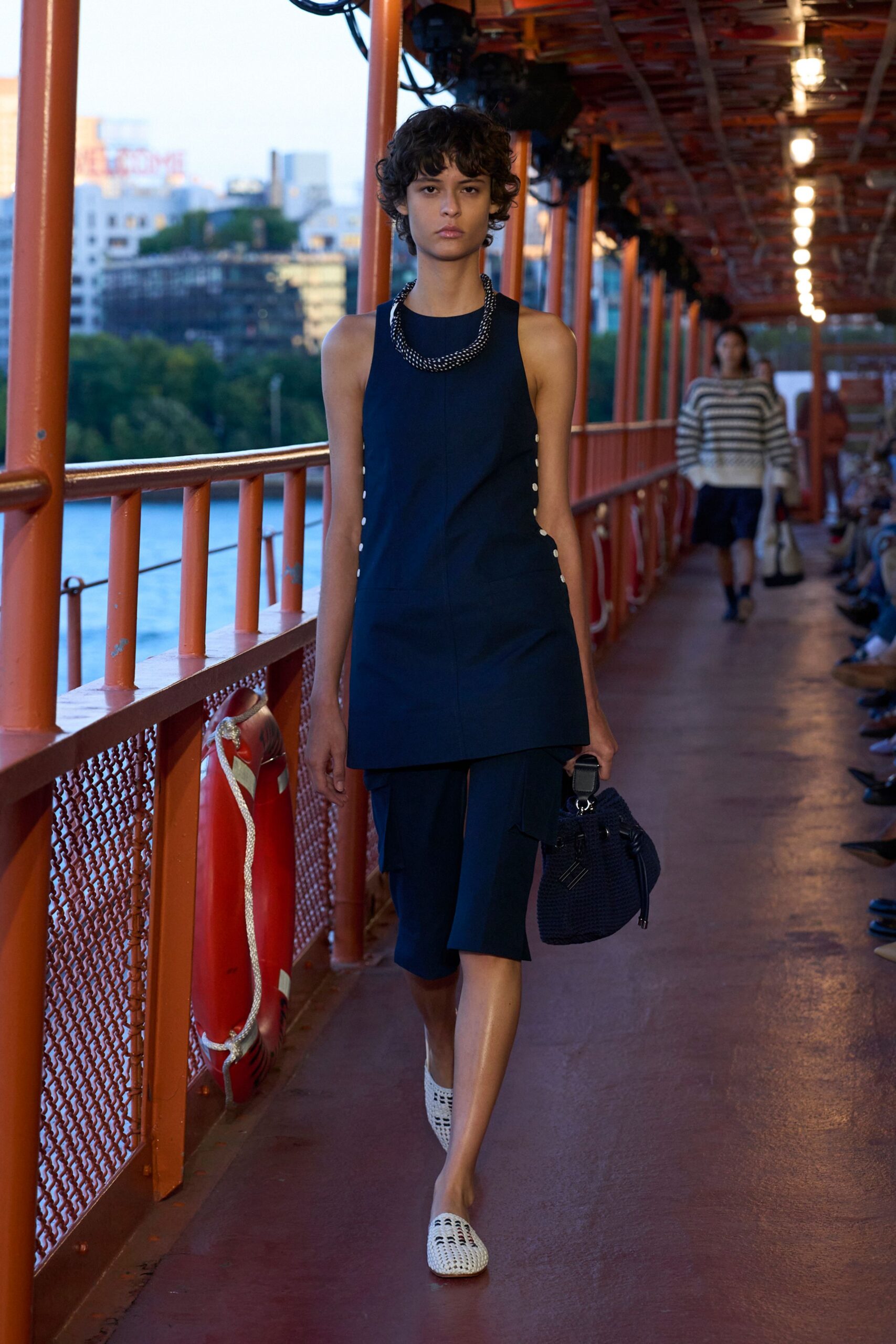 blue cotton sleeveless high-neck fitted layered short dress