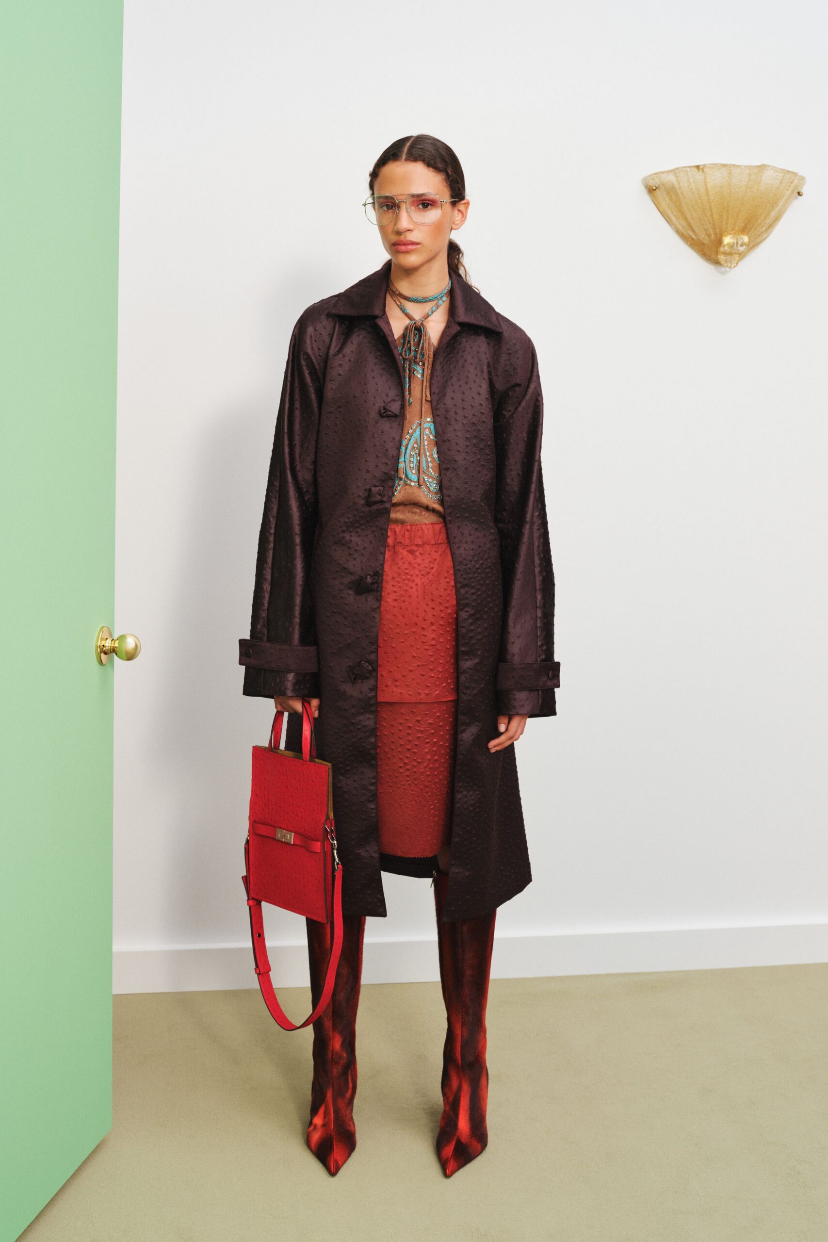 black silk coat with red skirt