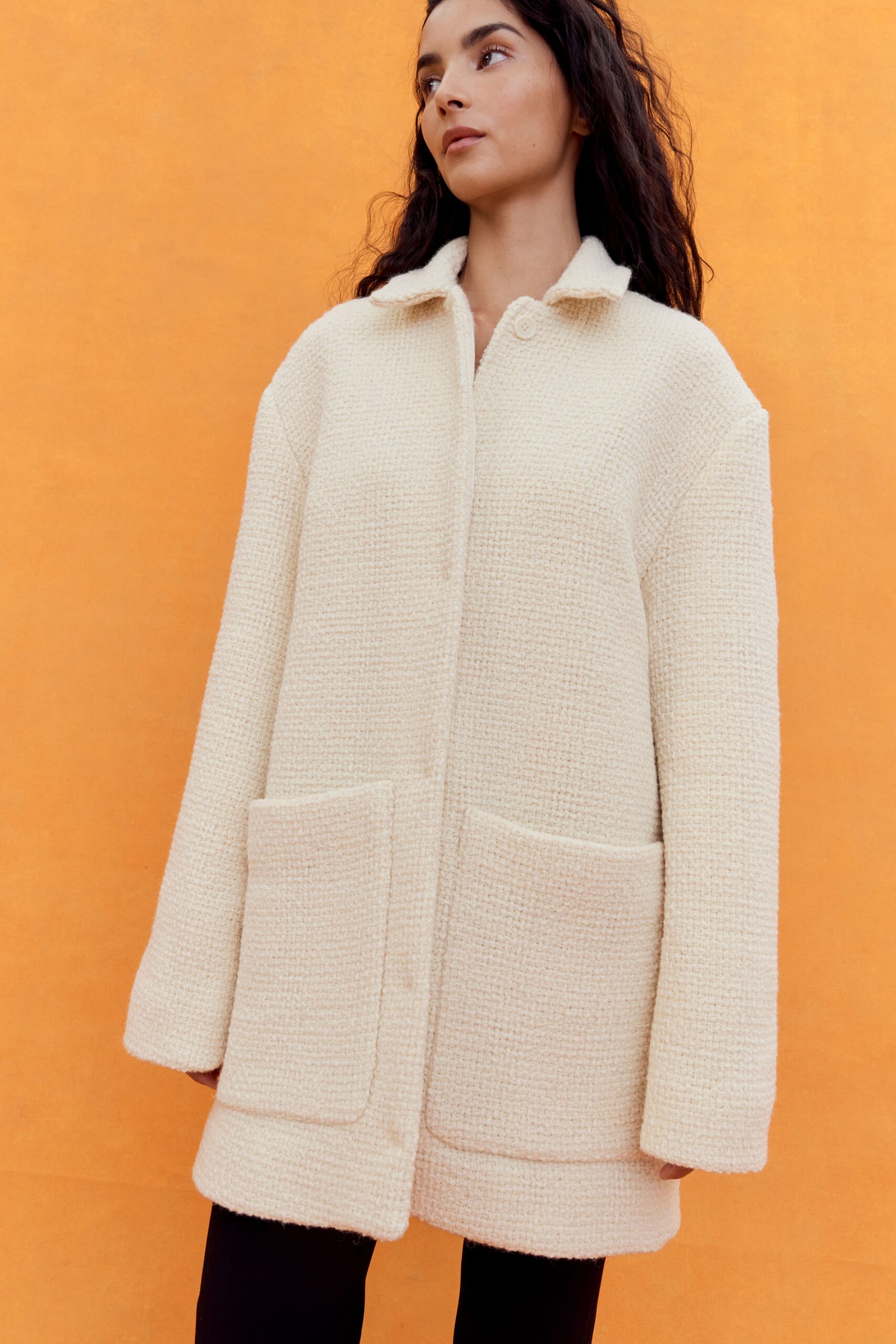 beige oversized wool coat