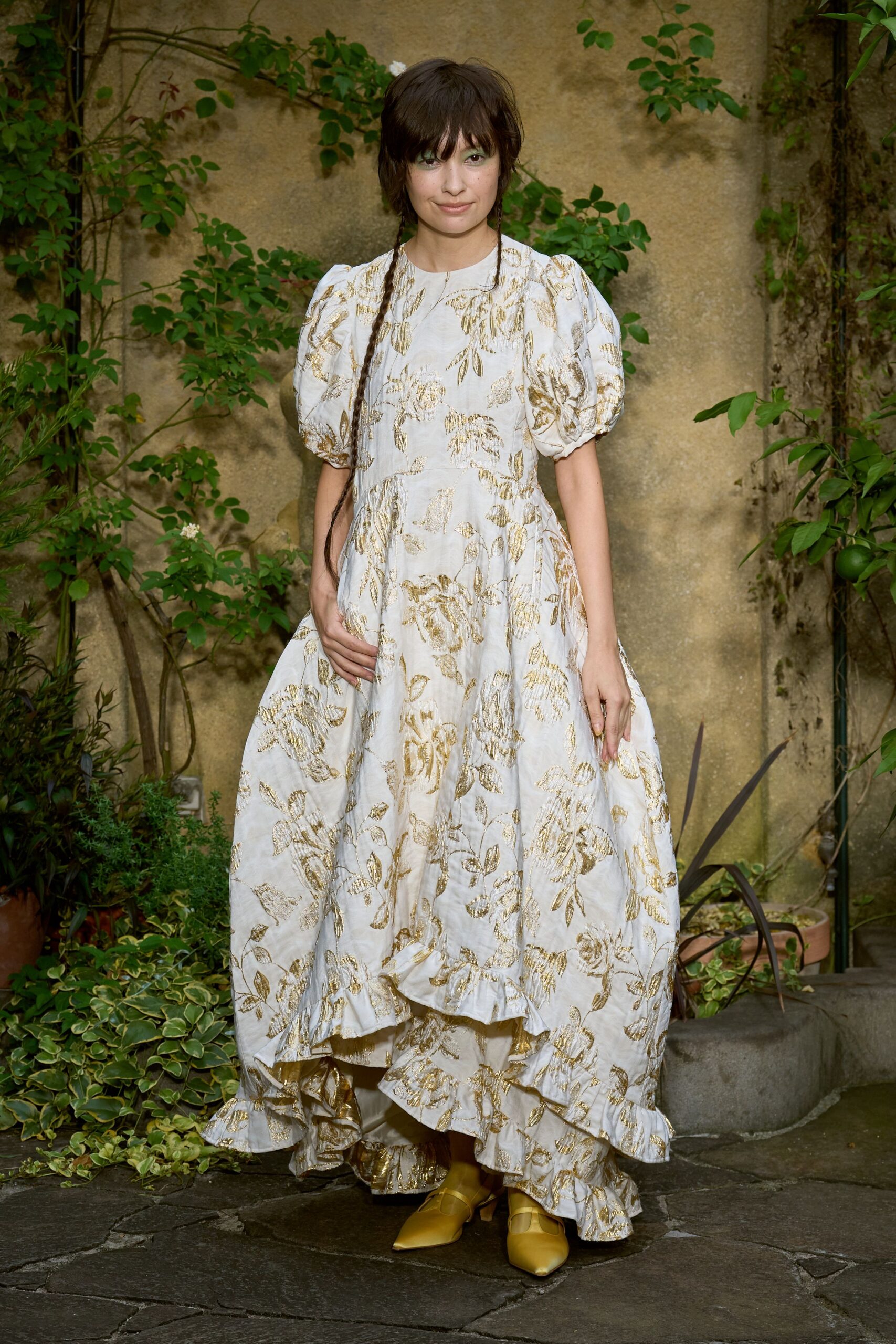 white and gold relaxed maxi dress