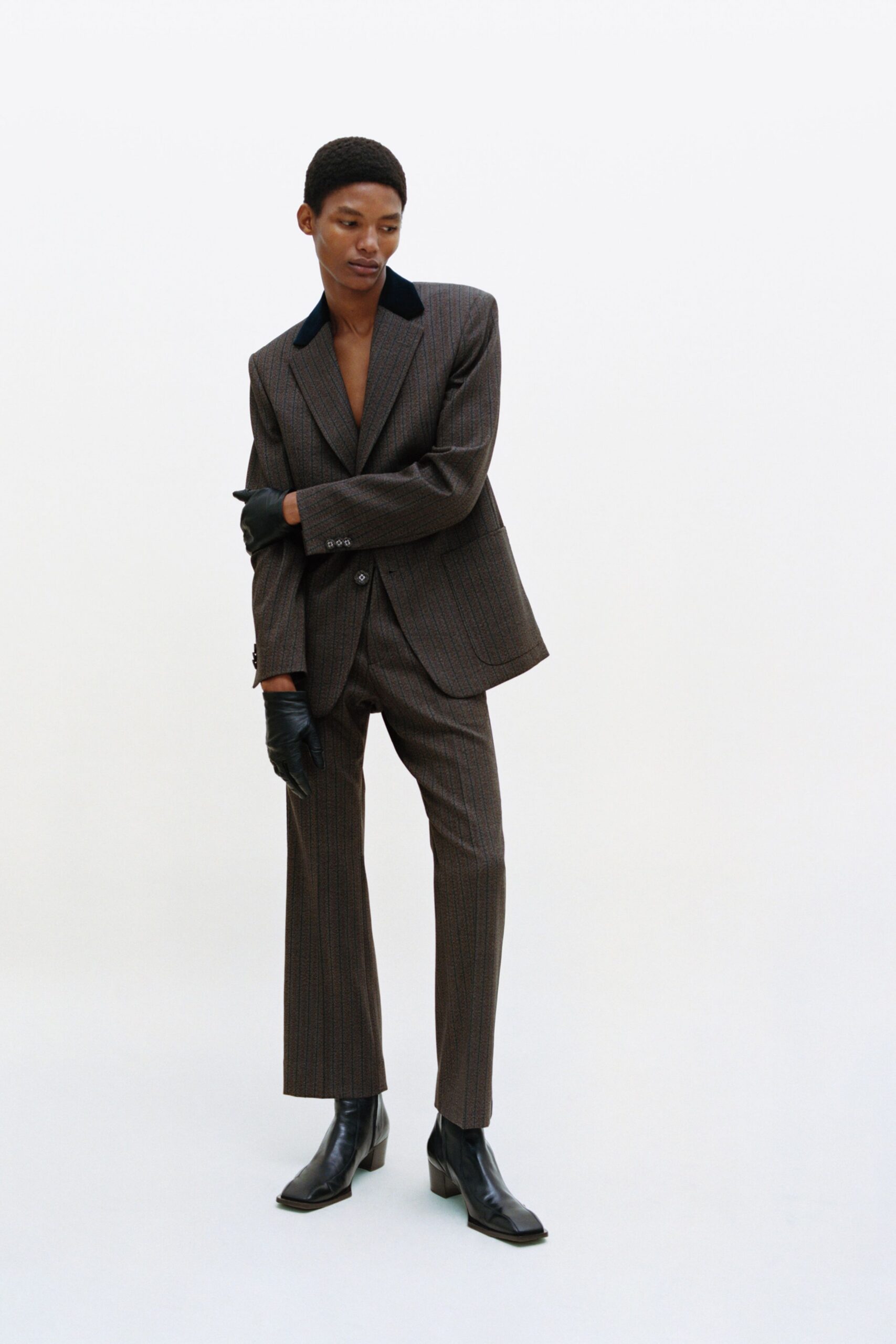 brown checked tailored suit