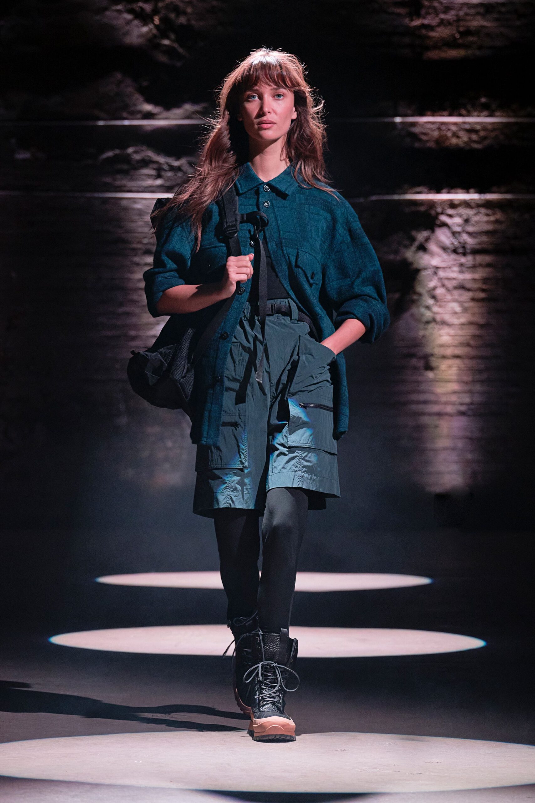 blue relaxed jacket with black shorts