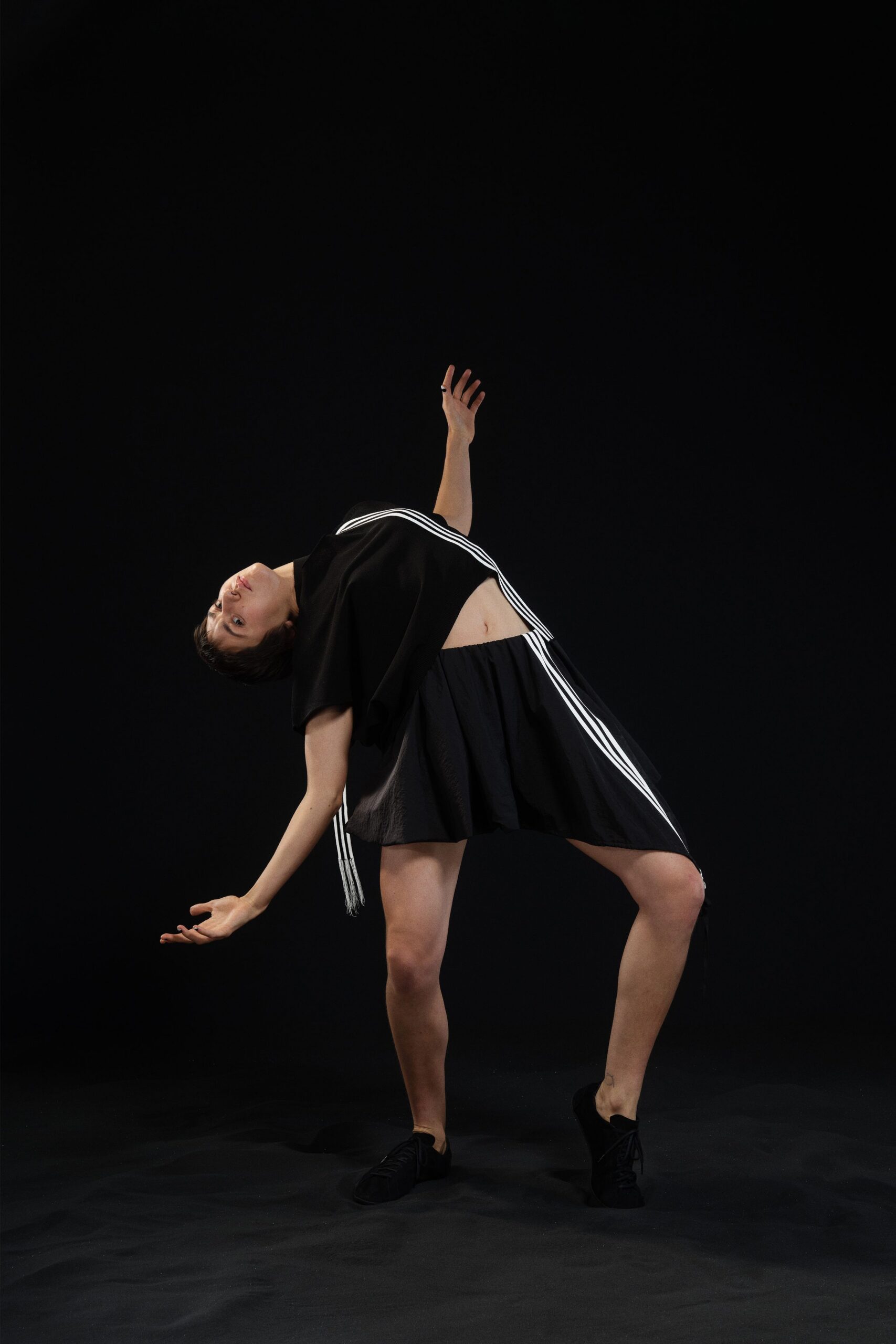 black asymmetric top and skirt