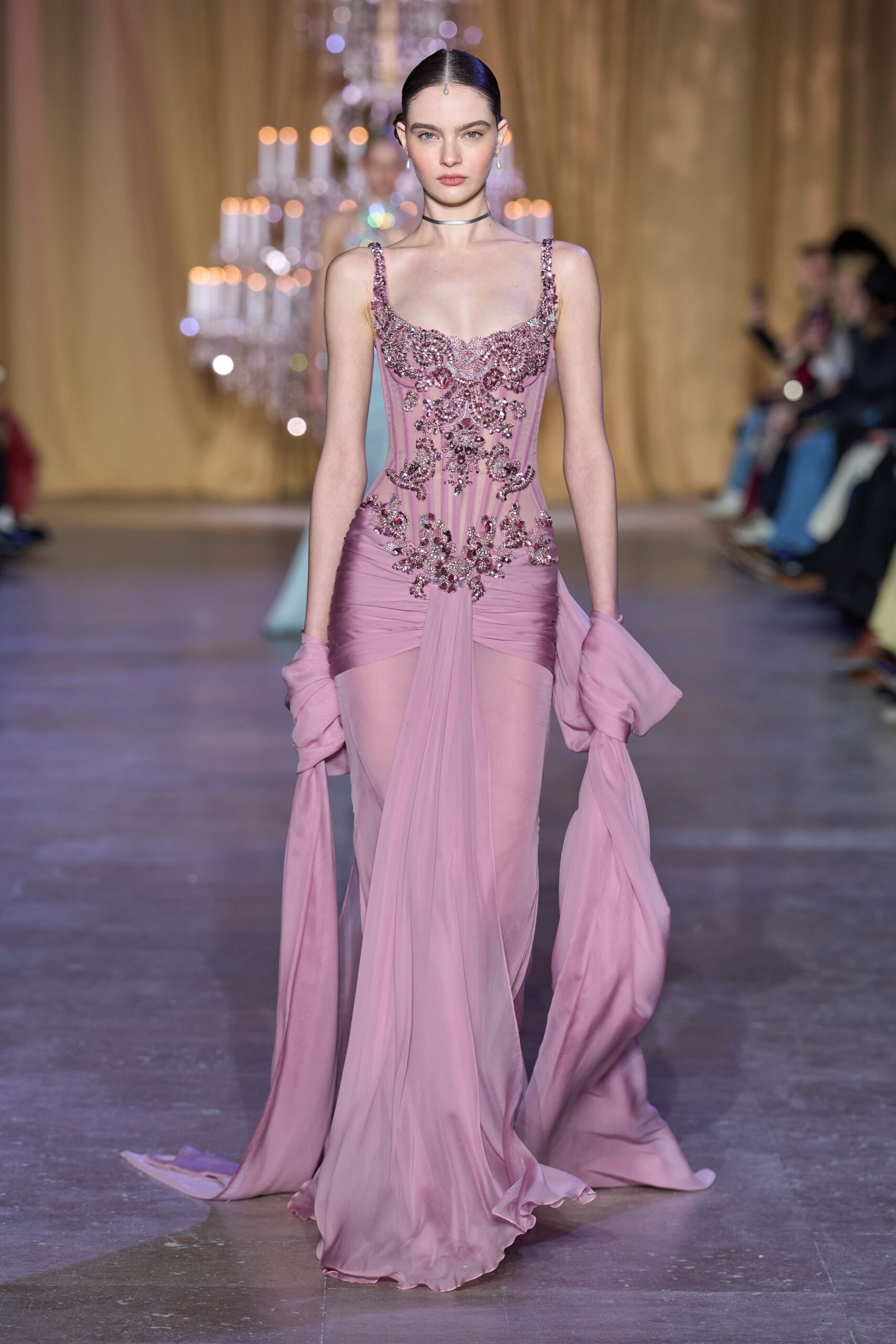 pink silk sleeveless gown