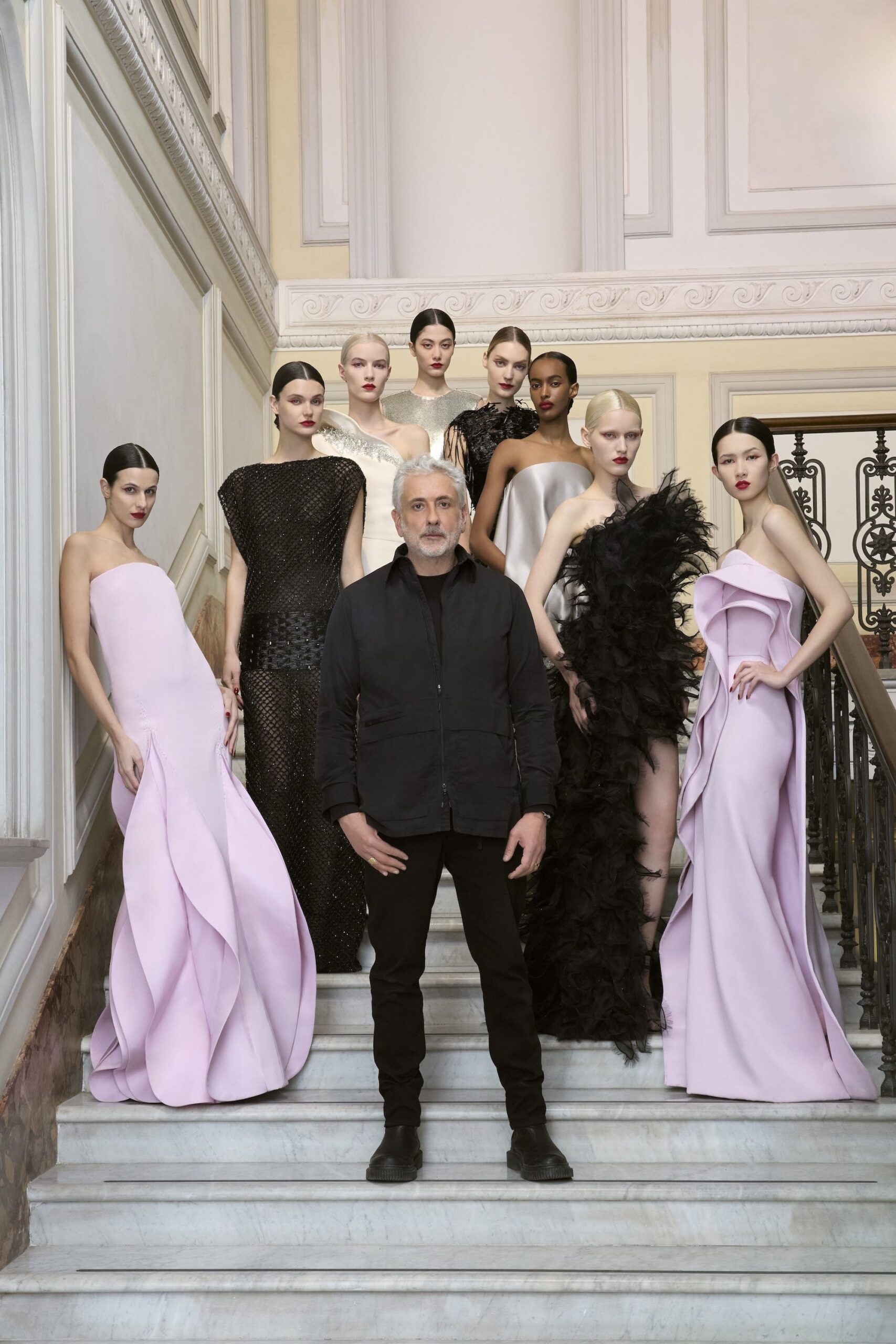 various elegant gowns and jacket