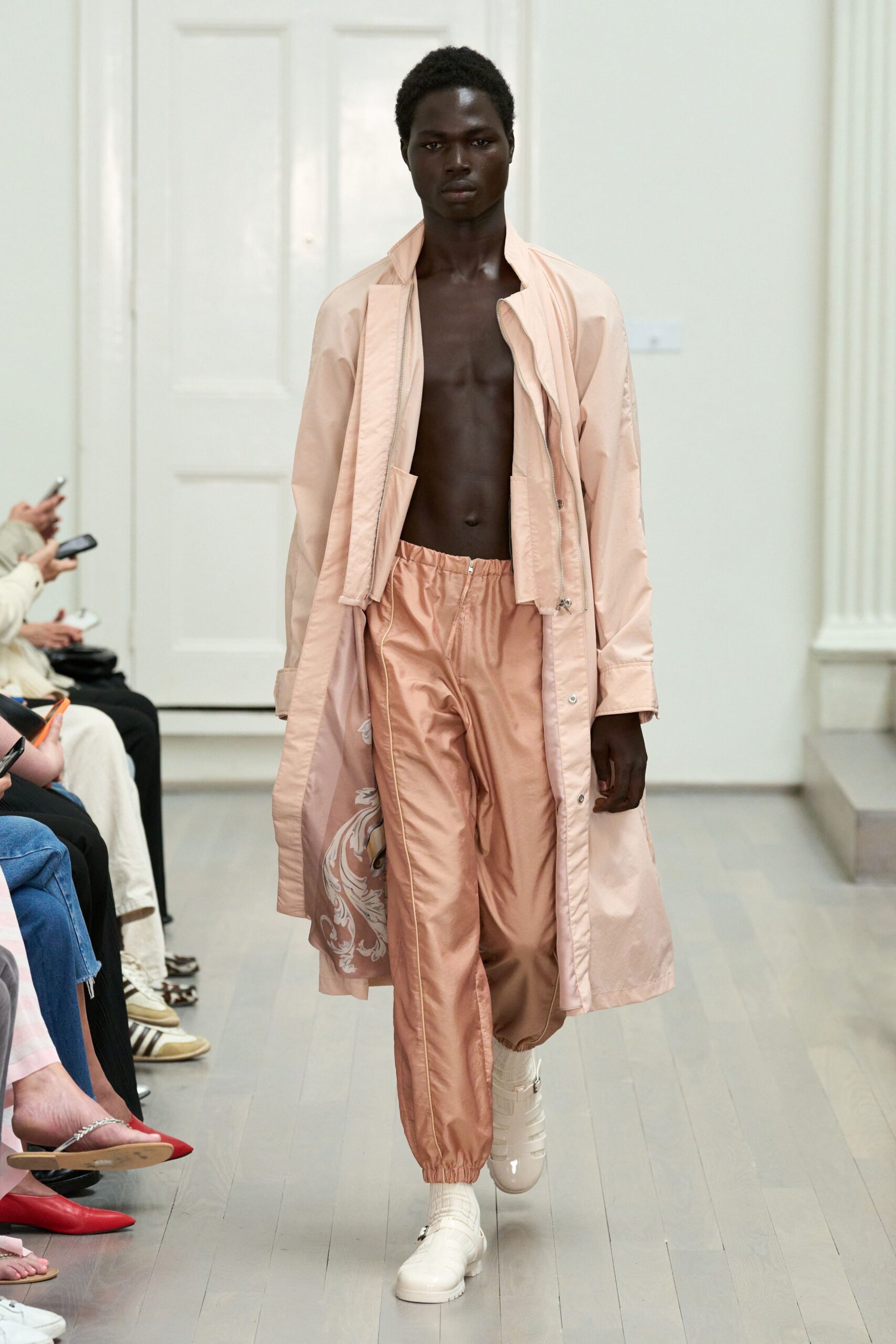 pink silk long-sleeve relaxed buttoned coat