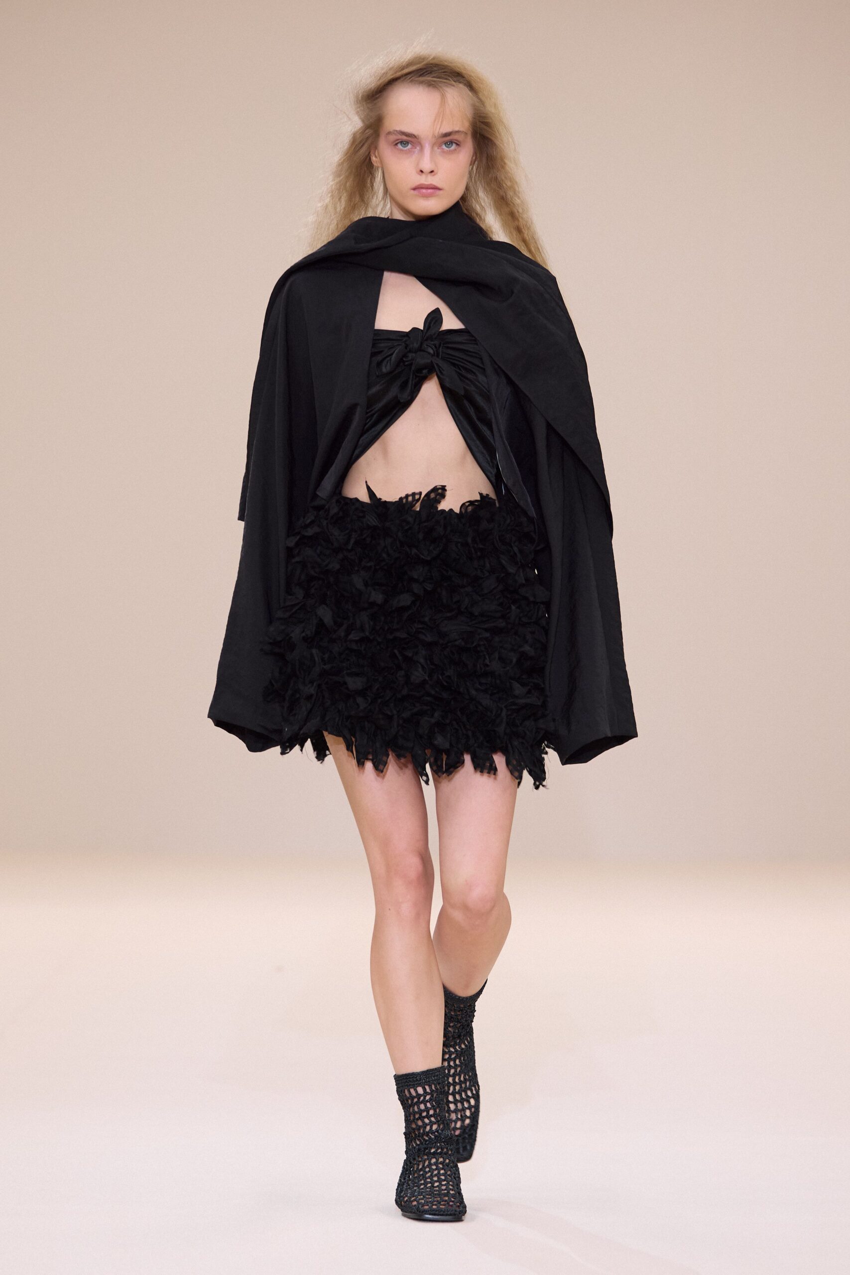 black cape top mini skirt boots