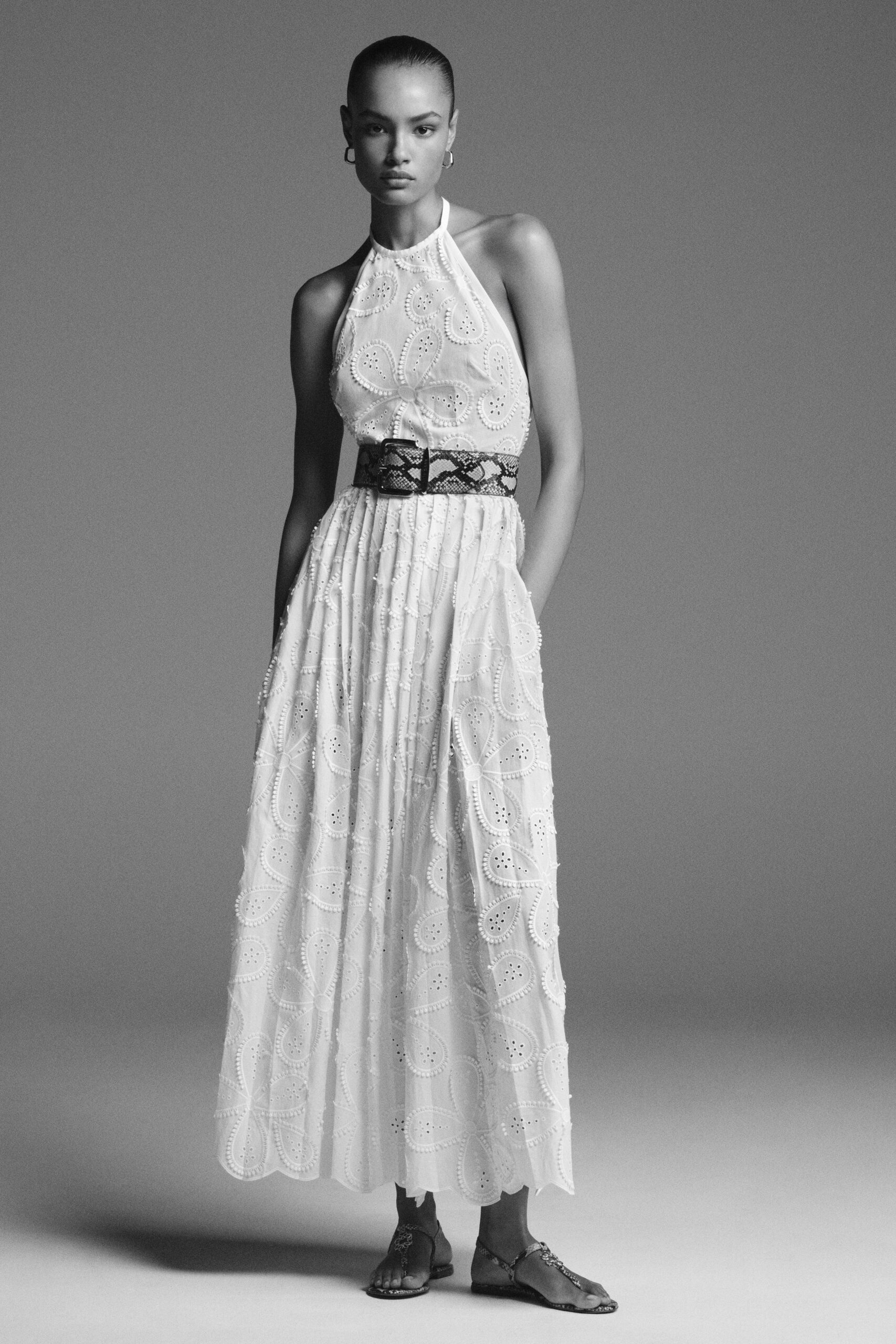 white pleated maxi dress