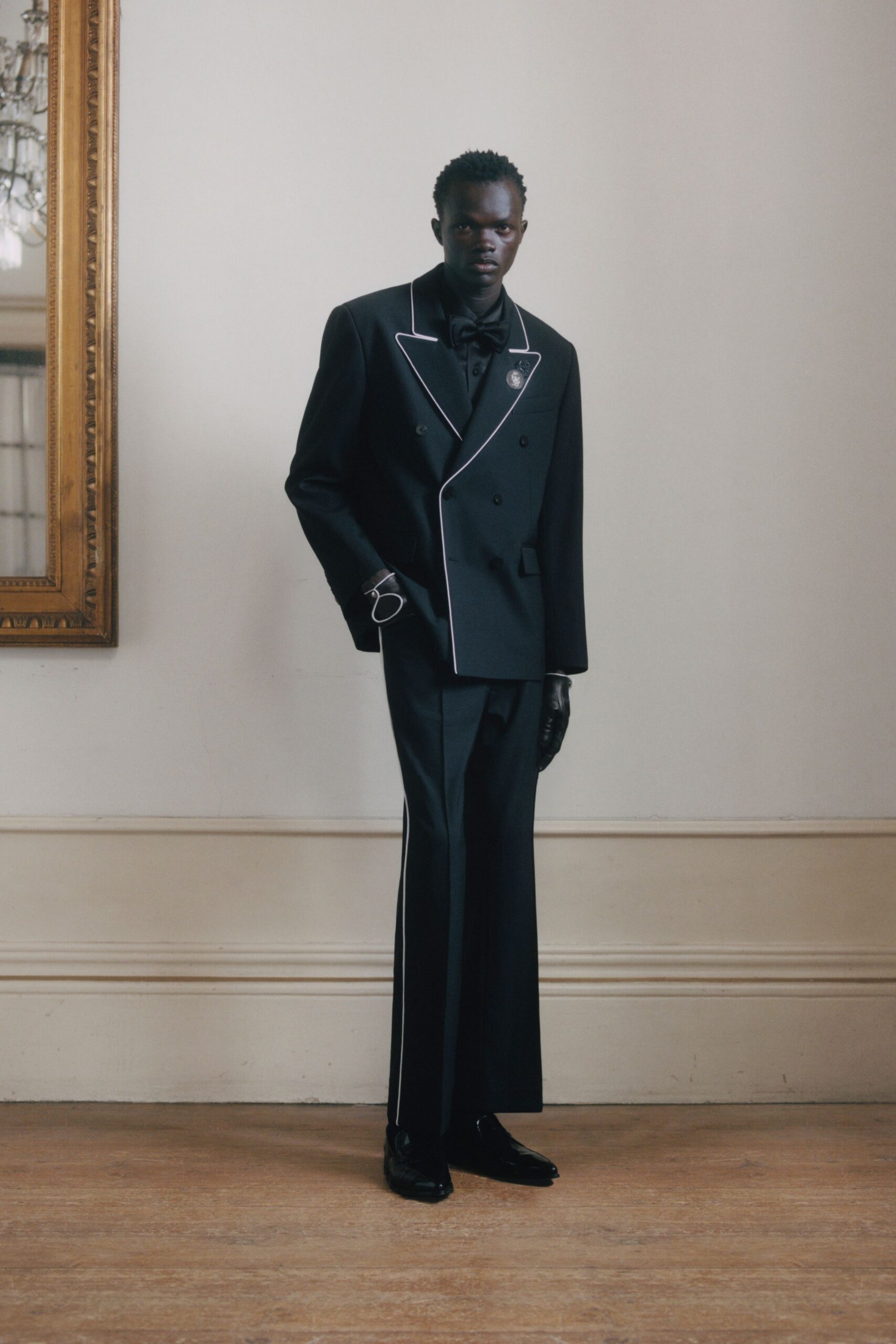 black tailored suit with shoes