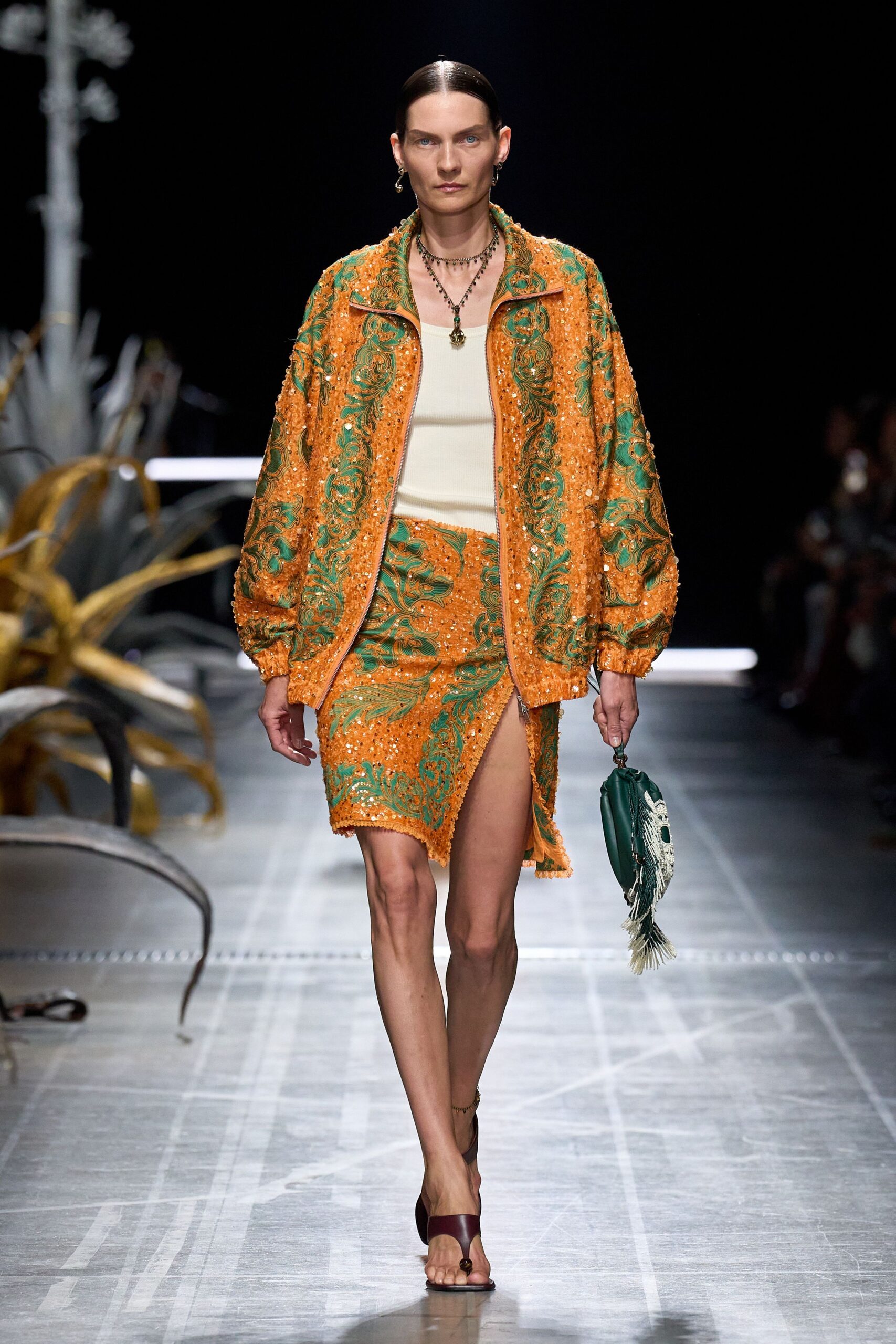 orange silk slit fitted mini skirt