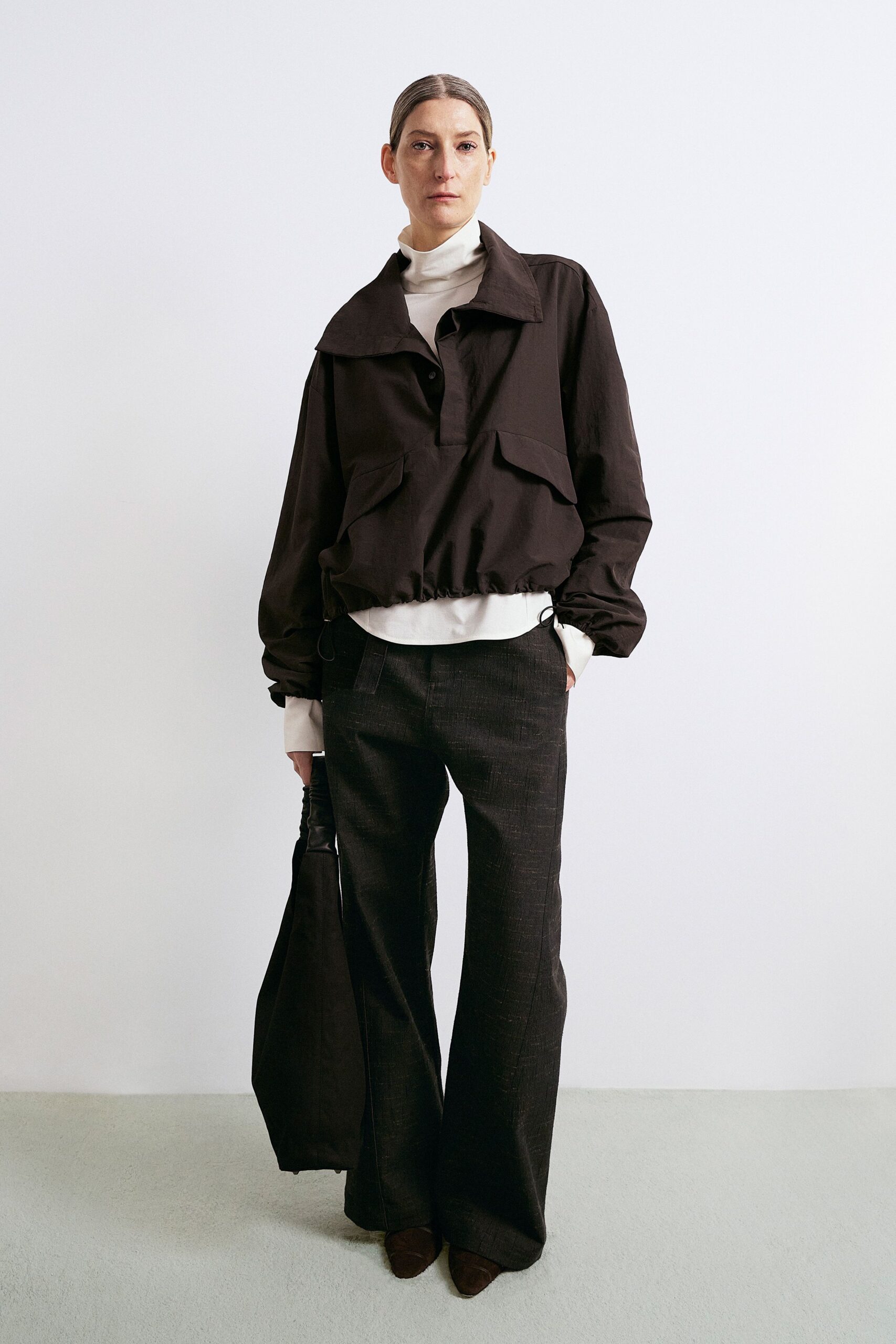 black cotton flared wide-leg pants