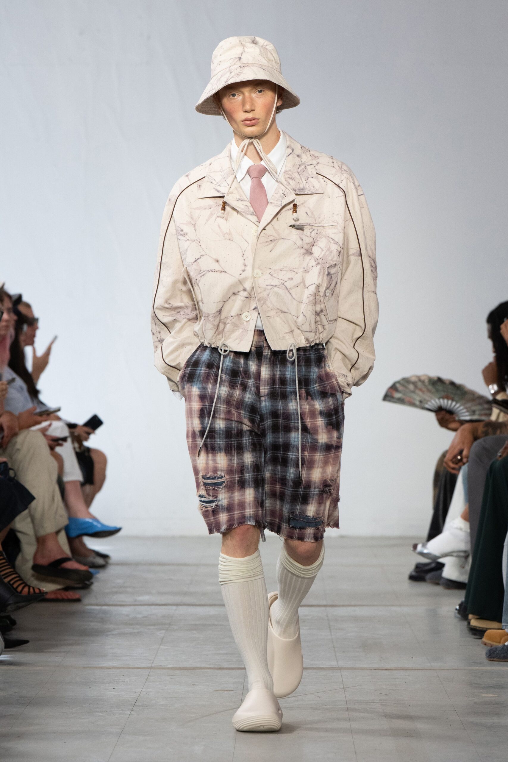 beige cotton long-sleeve collared relaxed printed jacket