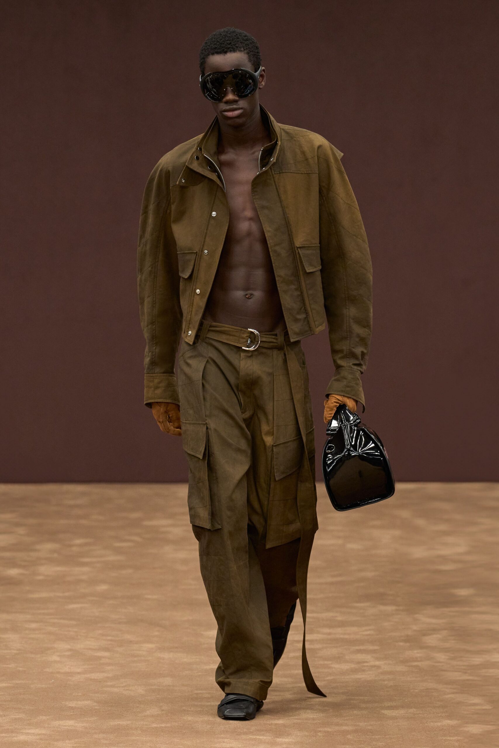 brown leather long-sleeve collared fitted buttoned pockets jacket