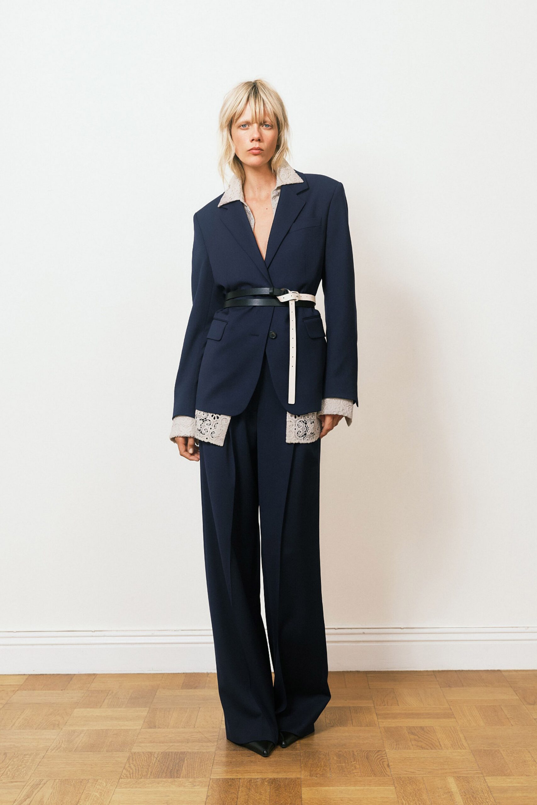 navy tailored blazer and pants