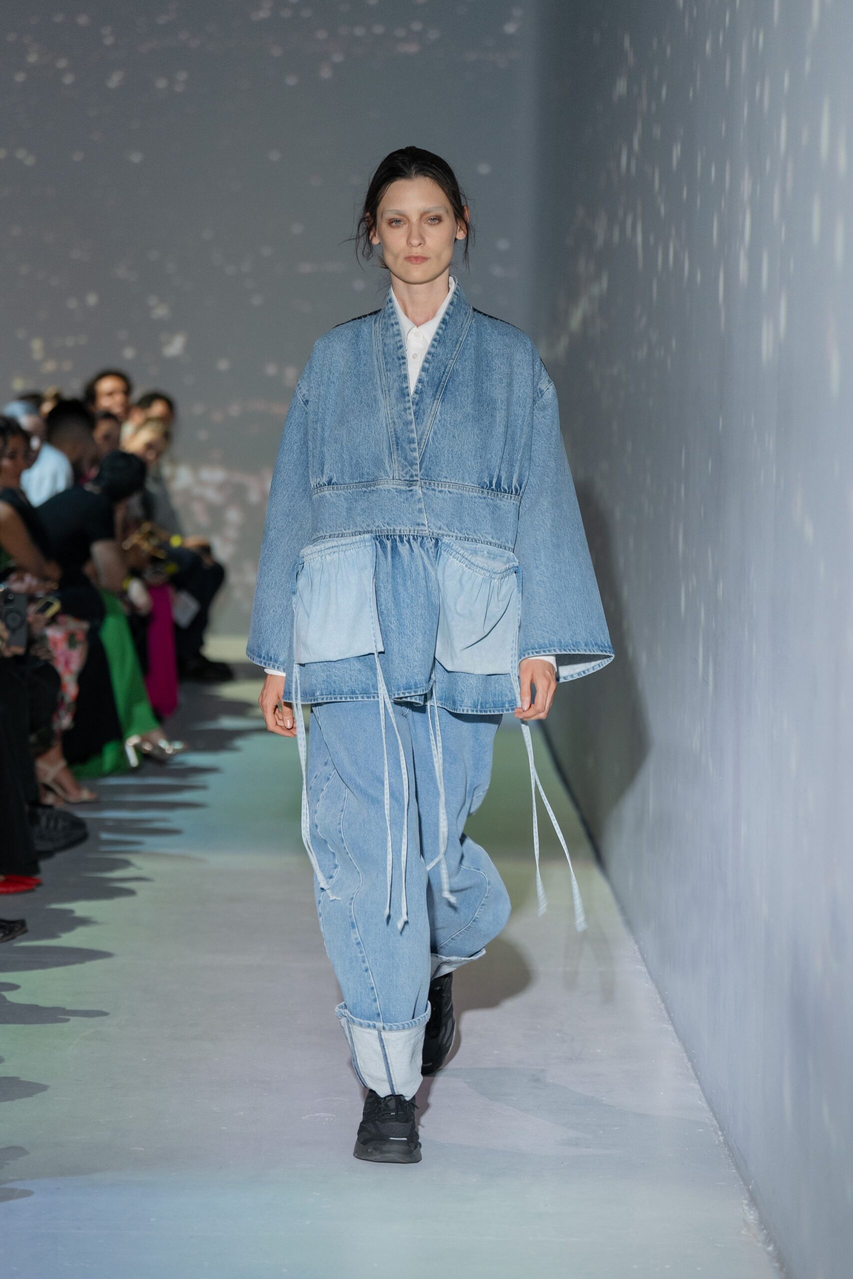 blue denim long-sleeve collared relaxed layered jacket