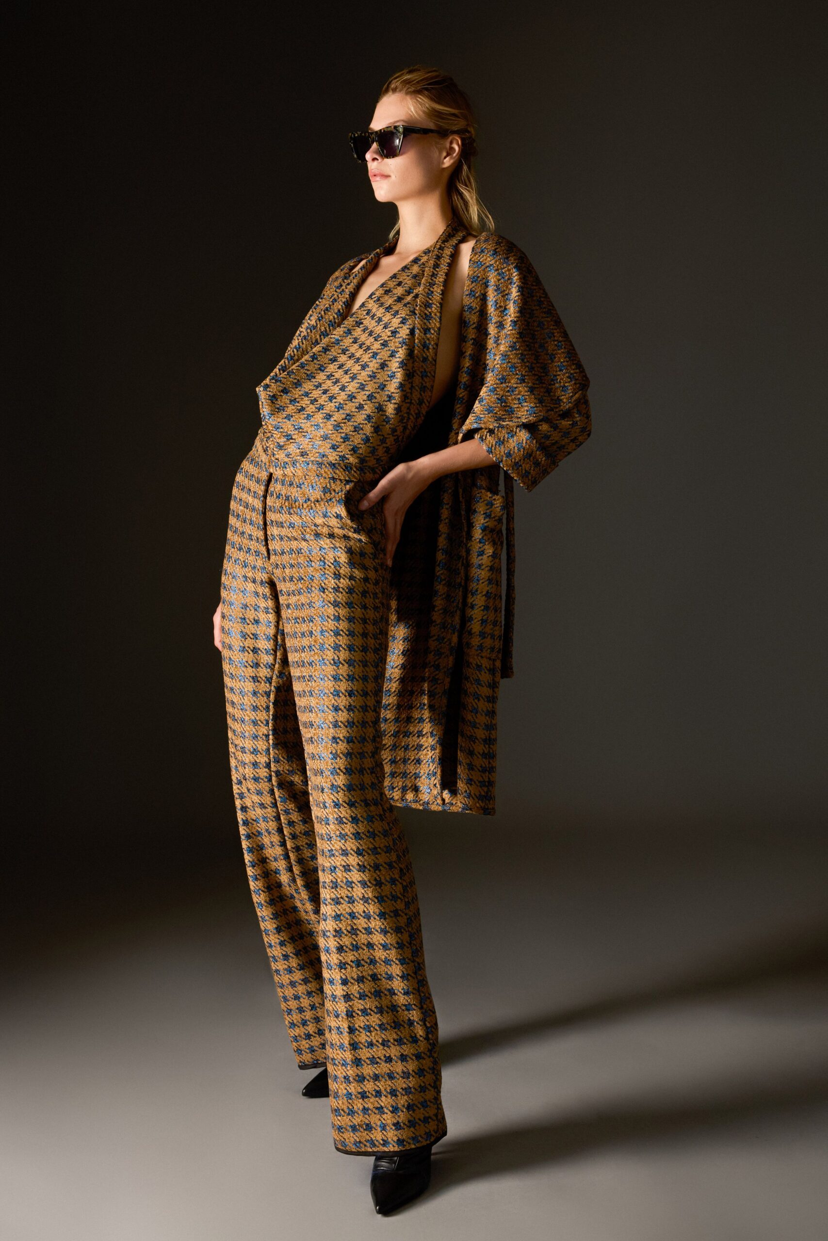 brown printed top and pants