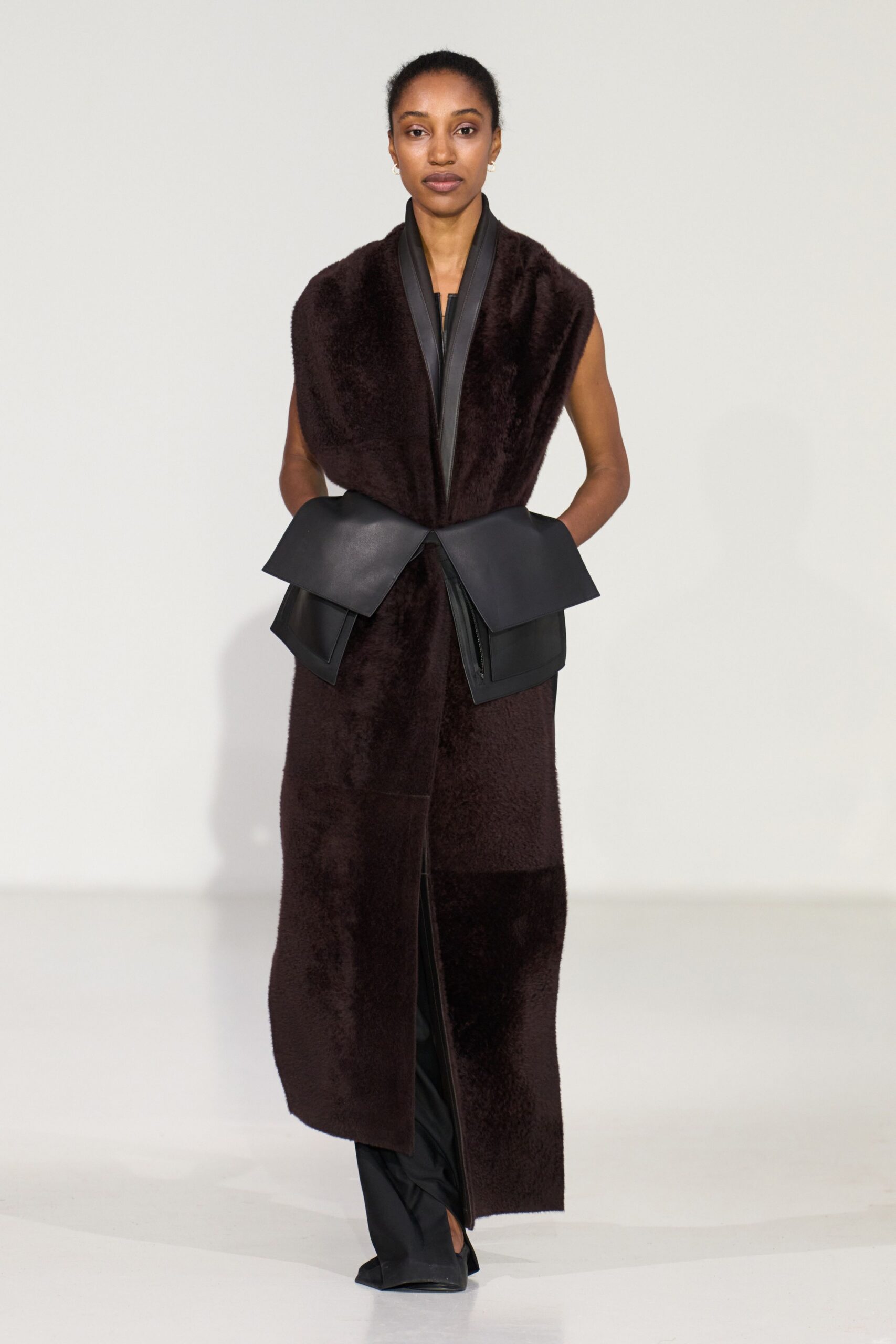 black brown fur coat with leather
