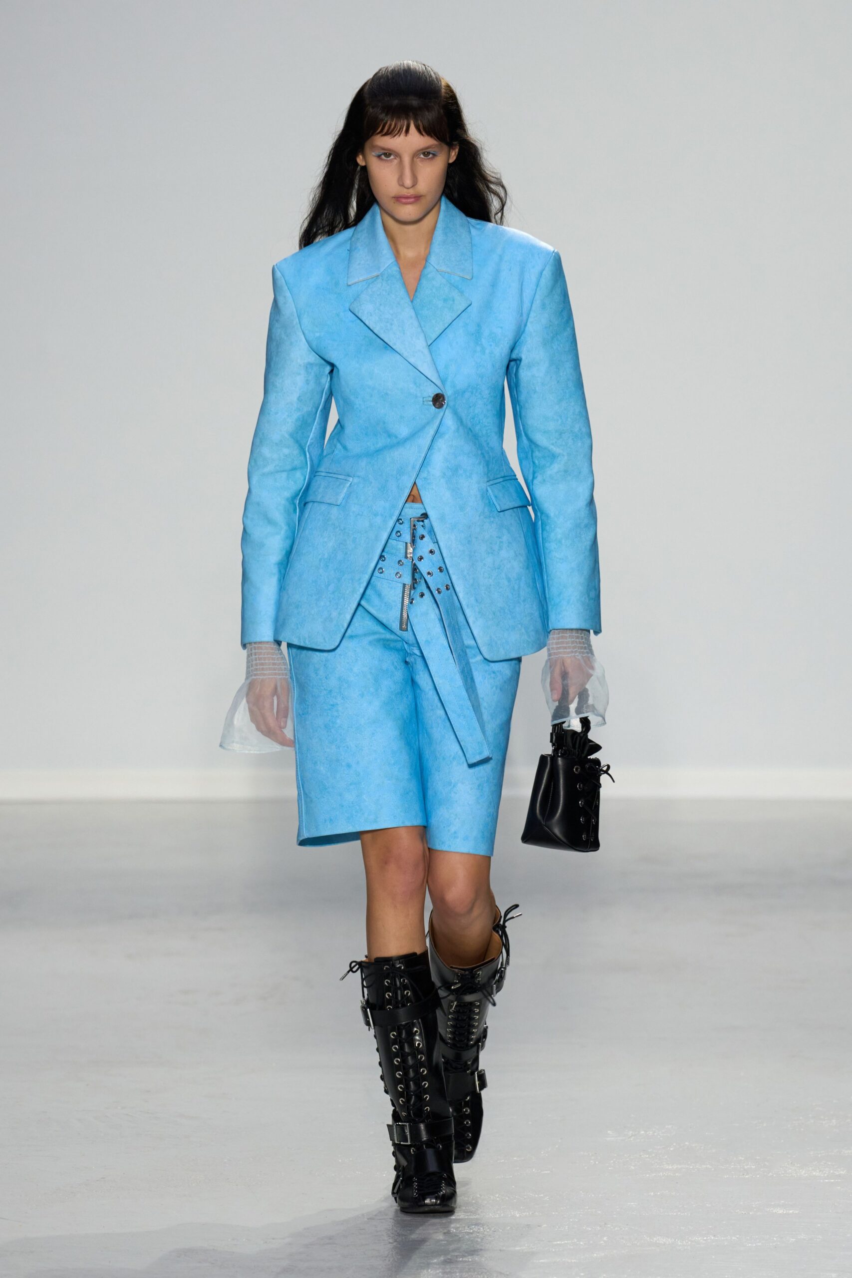 blue tailored blazer with shorts