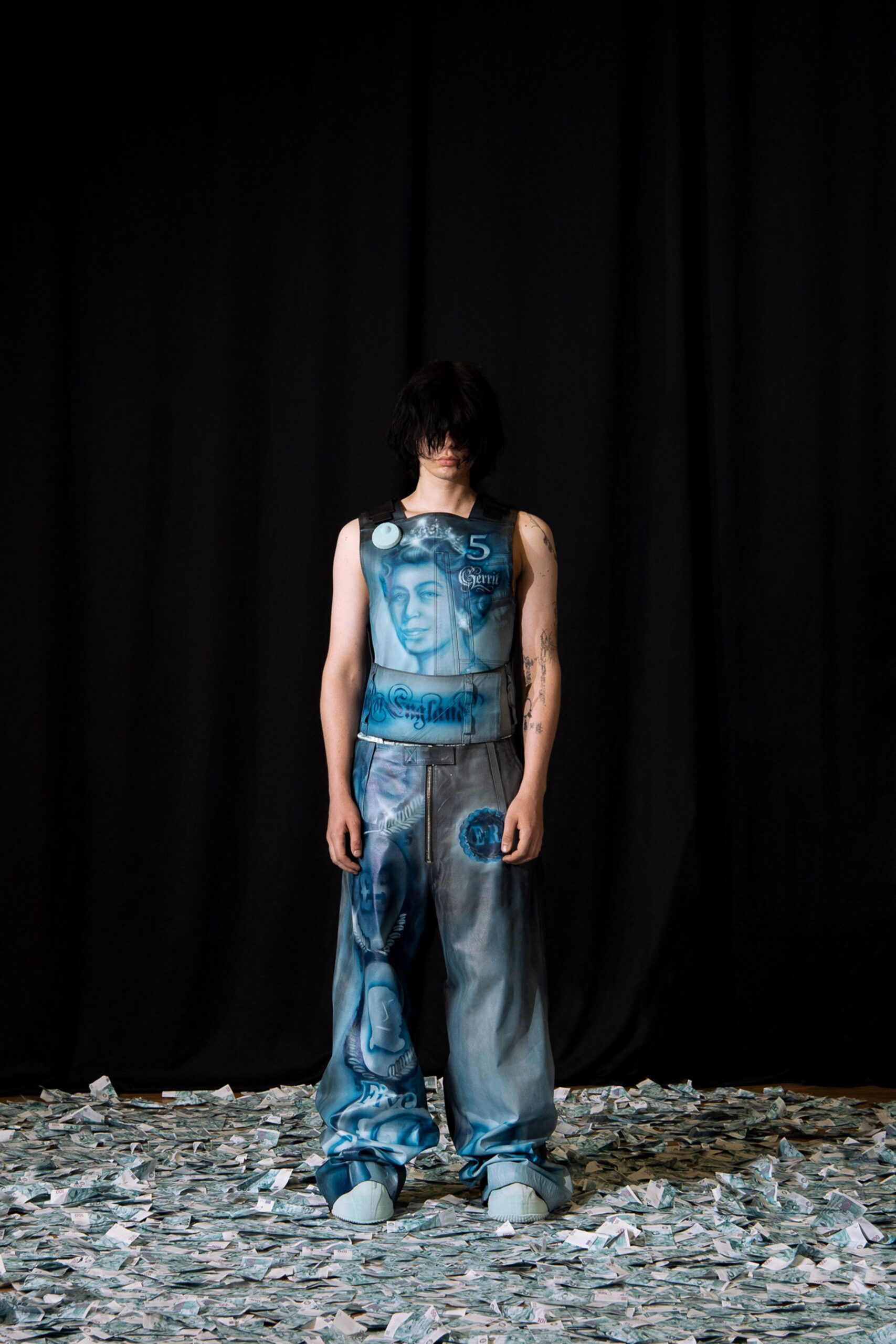 blue denim relaxed wide-leg printed pants
