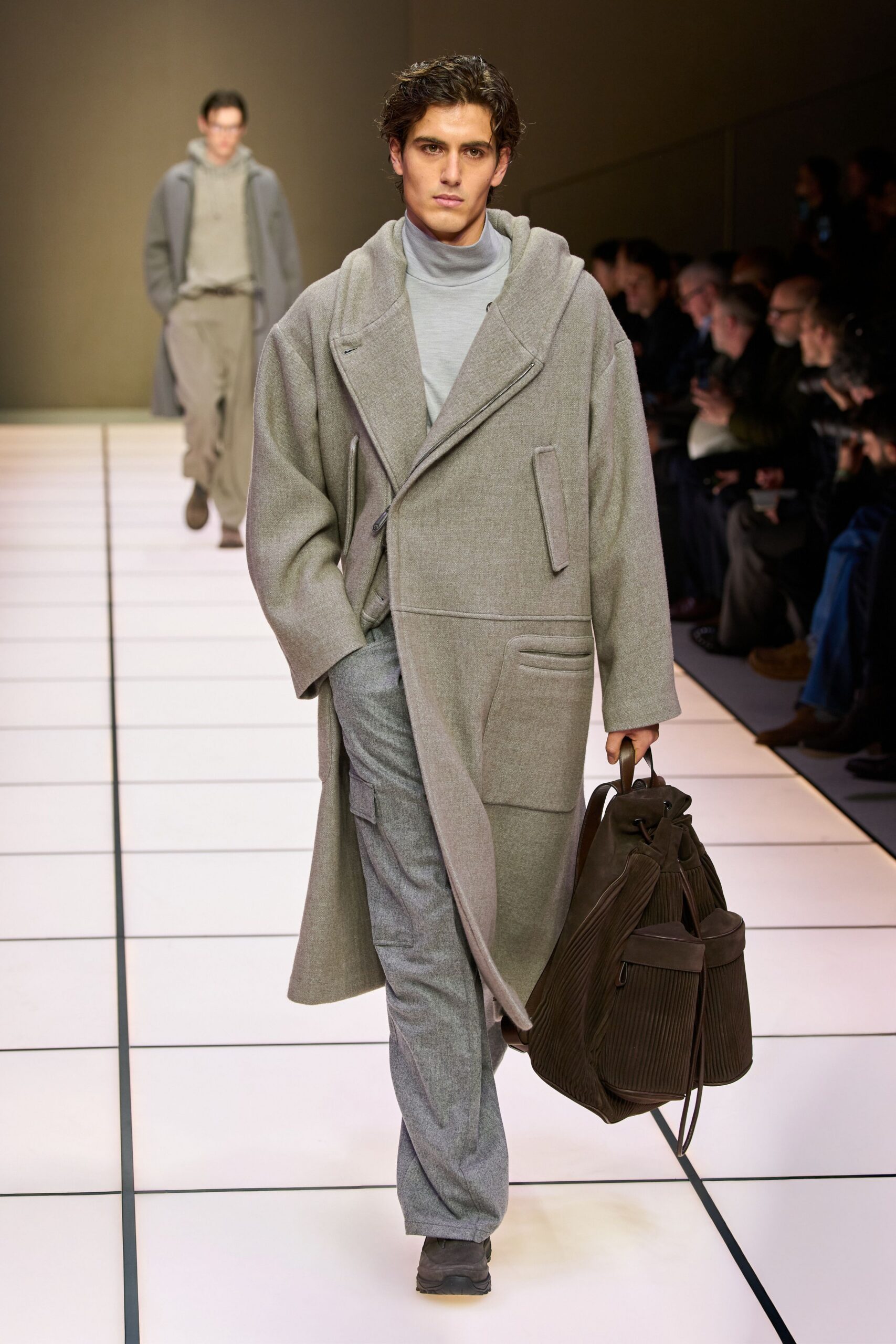 gray oversized coat with turtleneck