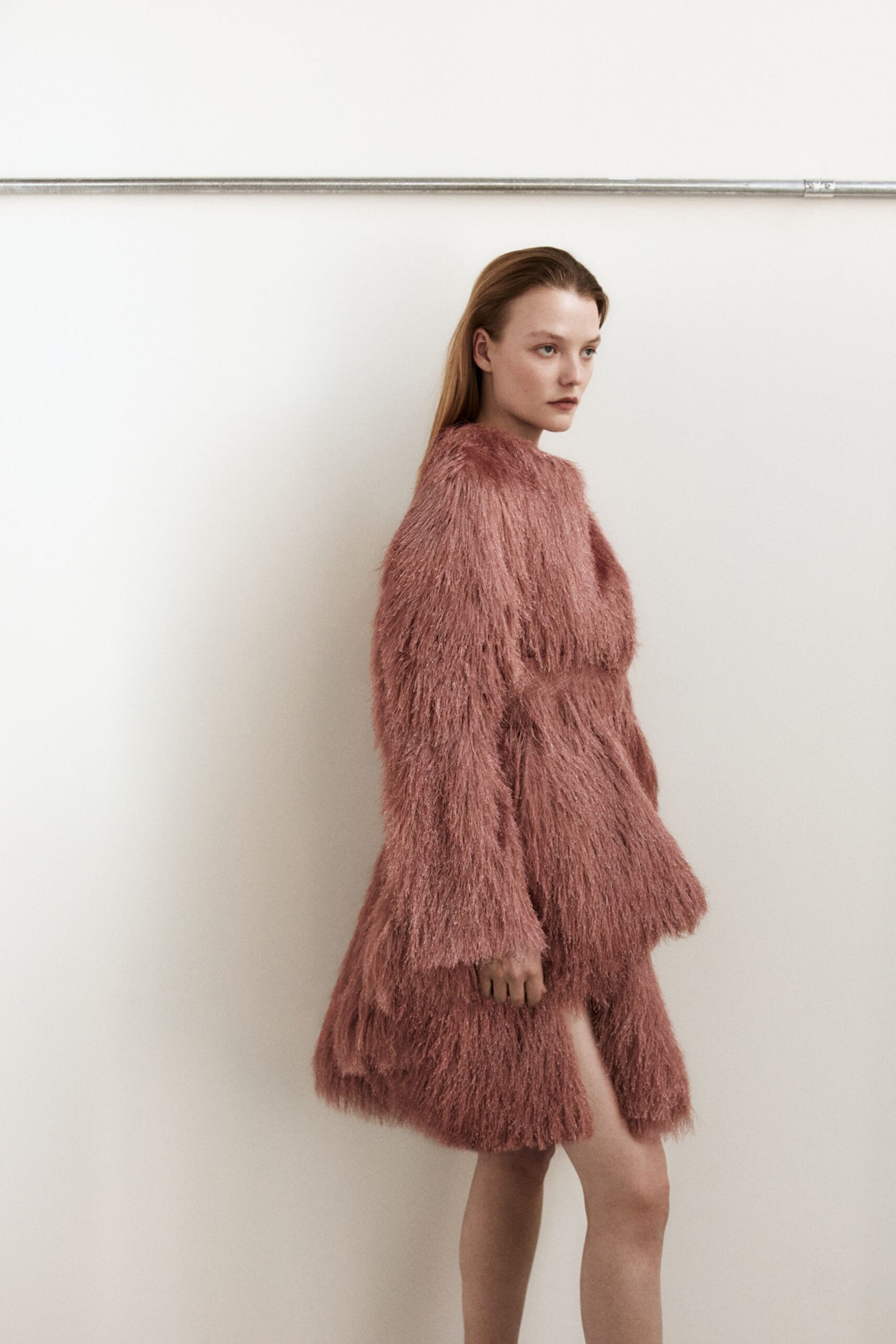 pink fur relaxed coat