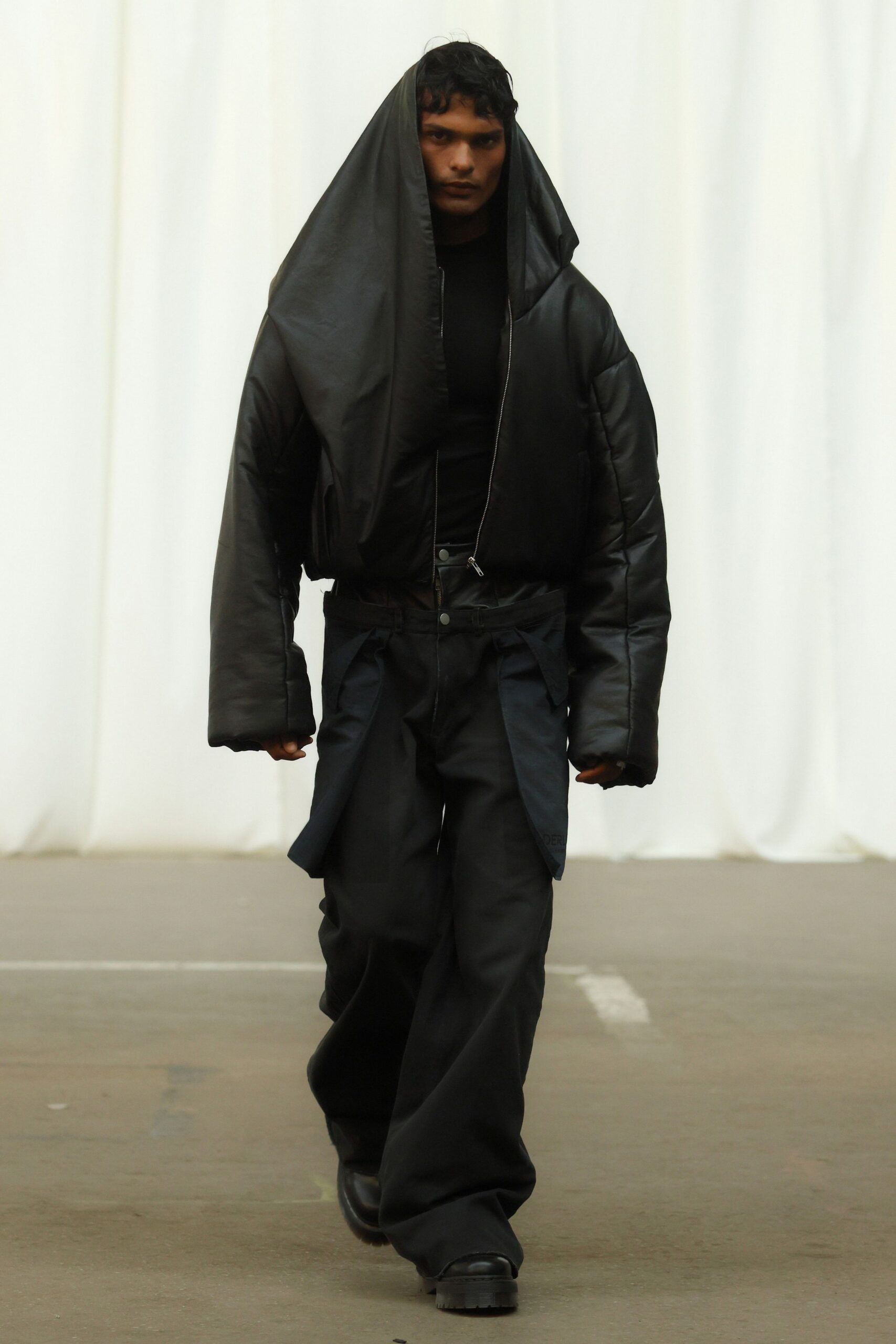 black oversized leather jacket