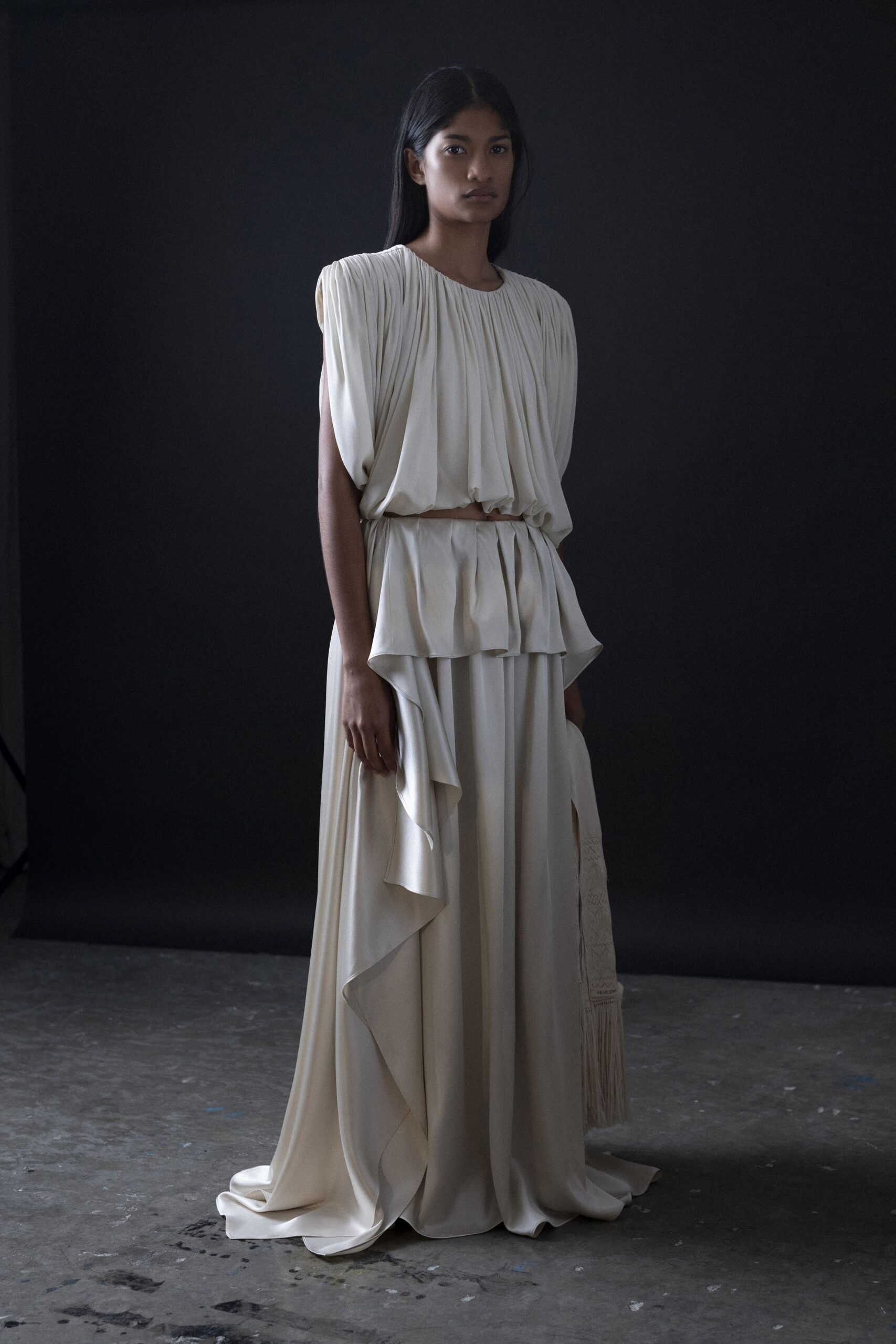 ivory silk sleeveless gown