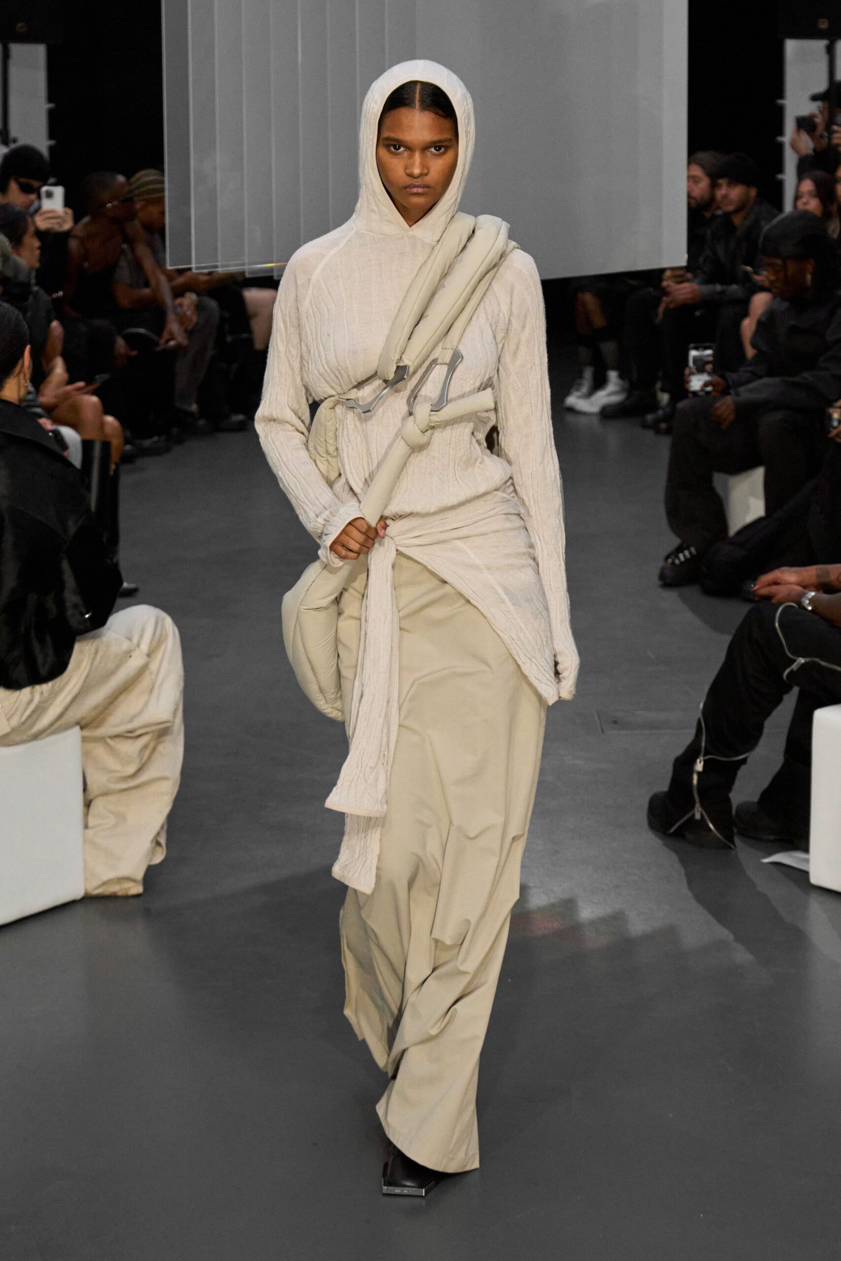 beige hooded maxi dress