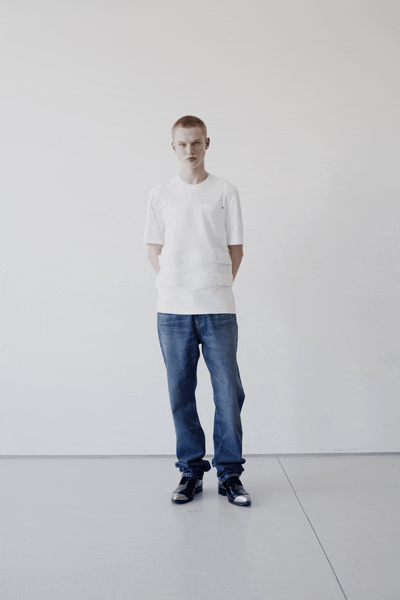 white cotton short-sleeve collared relaxed t-shirt