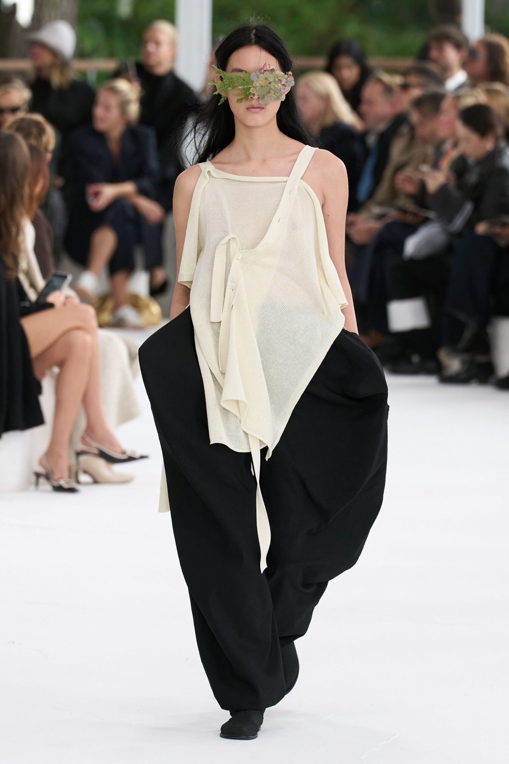 white silk sleeveless v-neck relaxed draped sheer top
