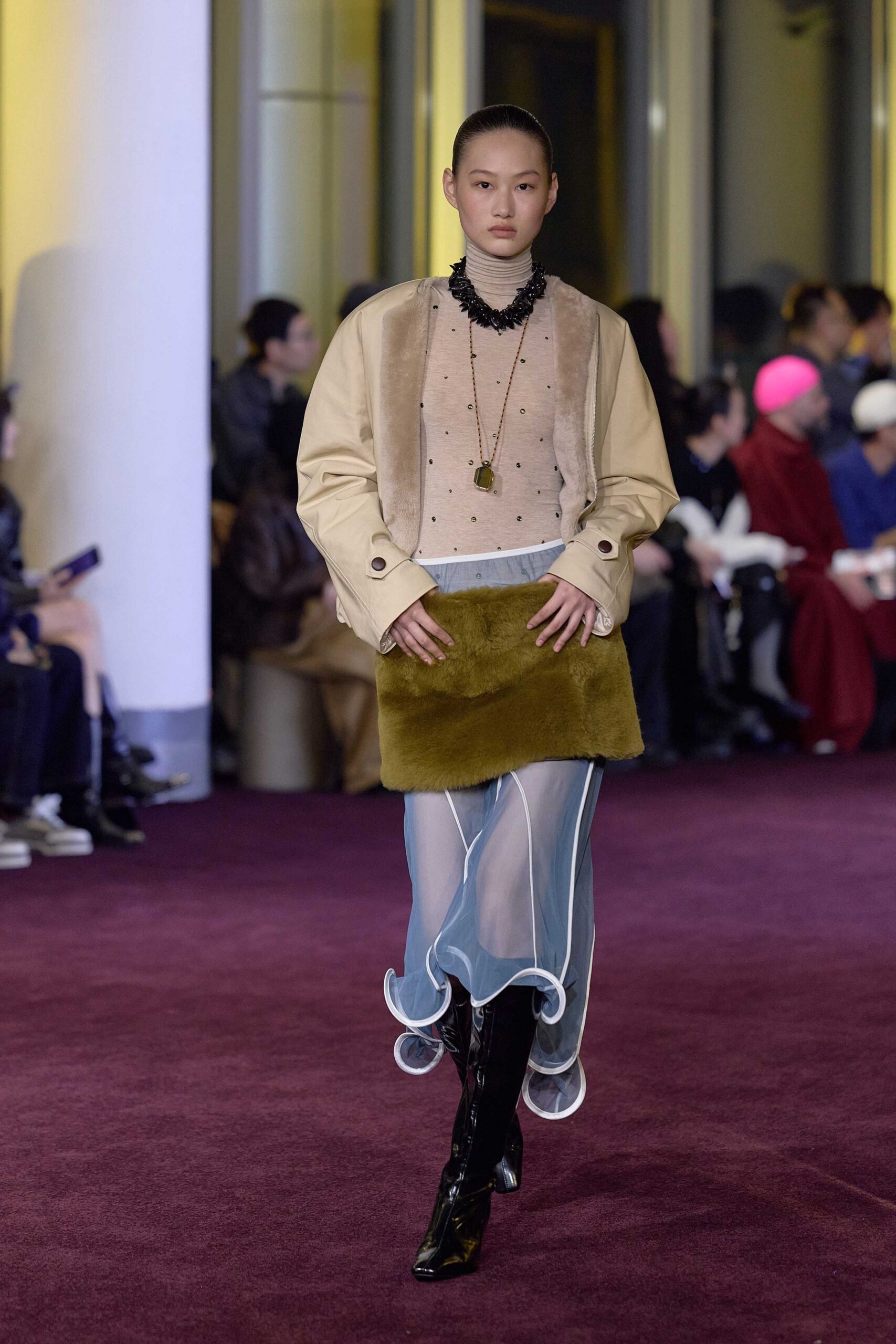 beige leather long-sleeve collared relaxed buttoned jacket