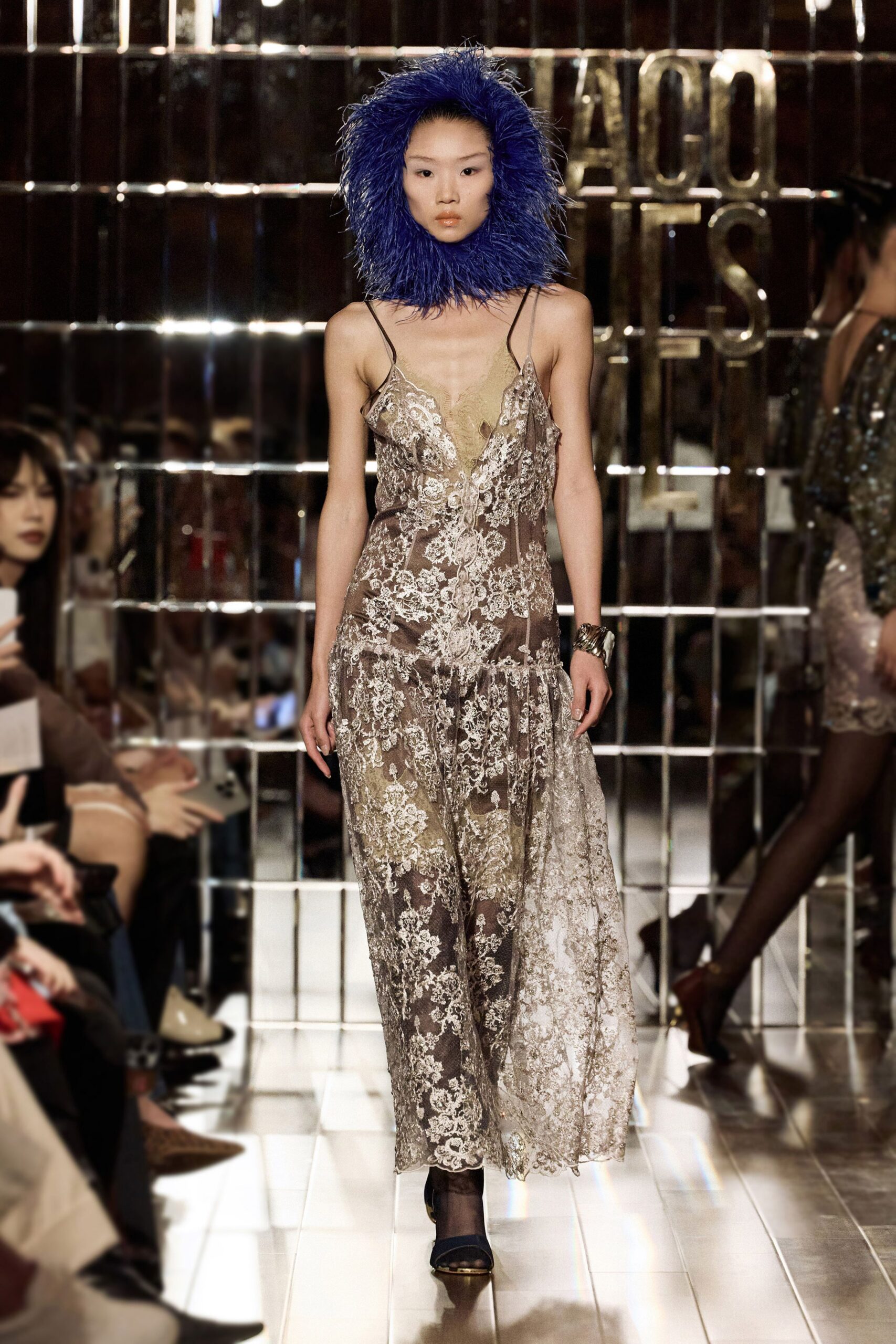 beige gold embroidered gown