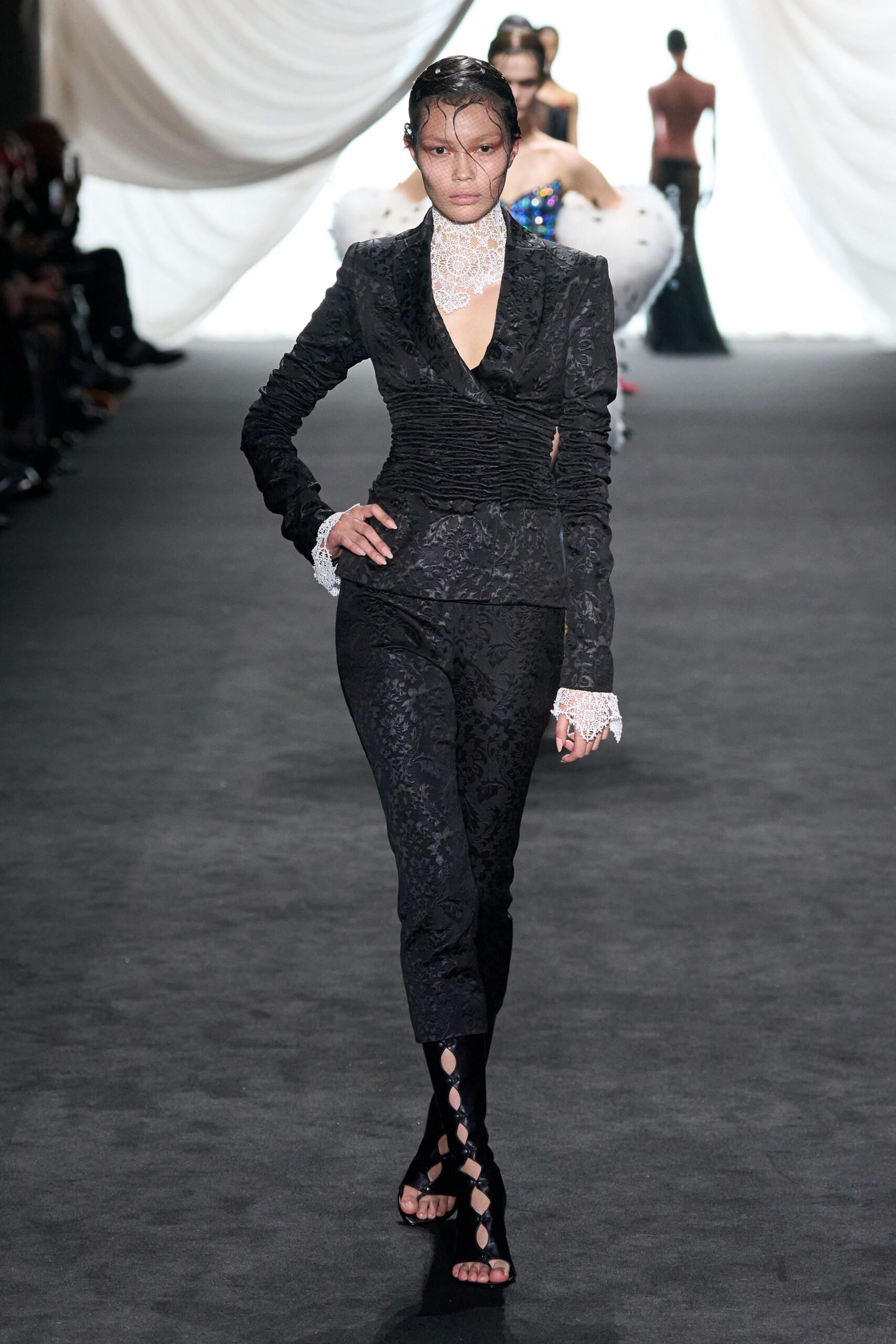 black fitted blazer and pants