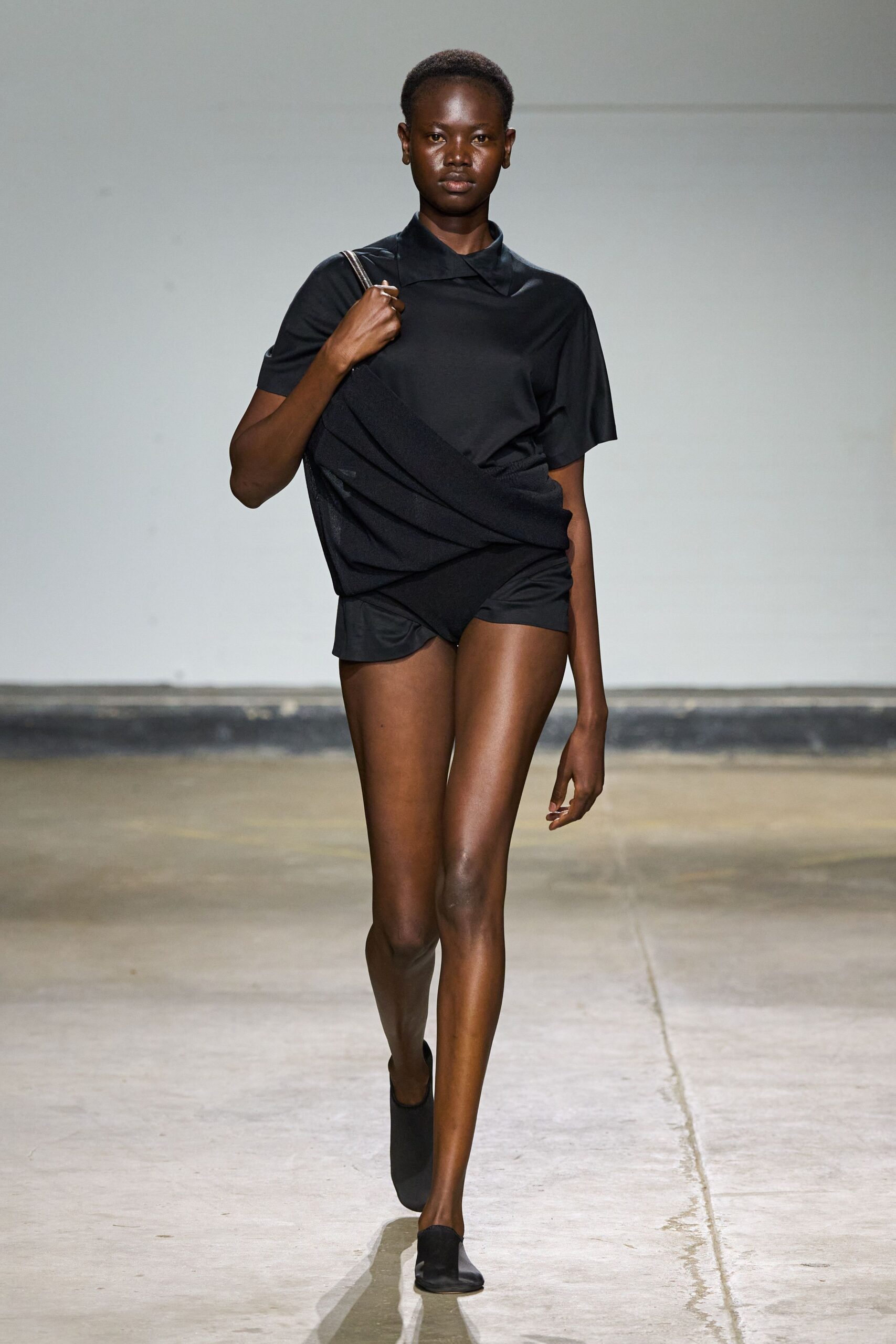black fitted top and shorts