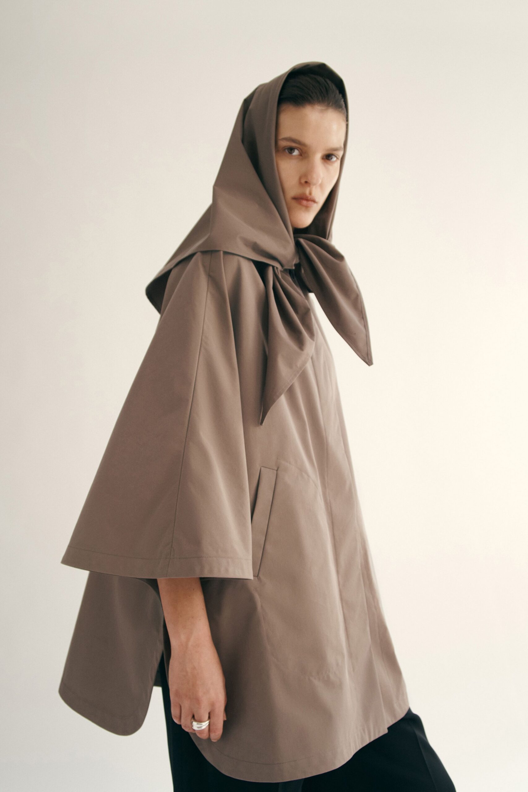 beige cotton cape with scarf