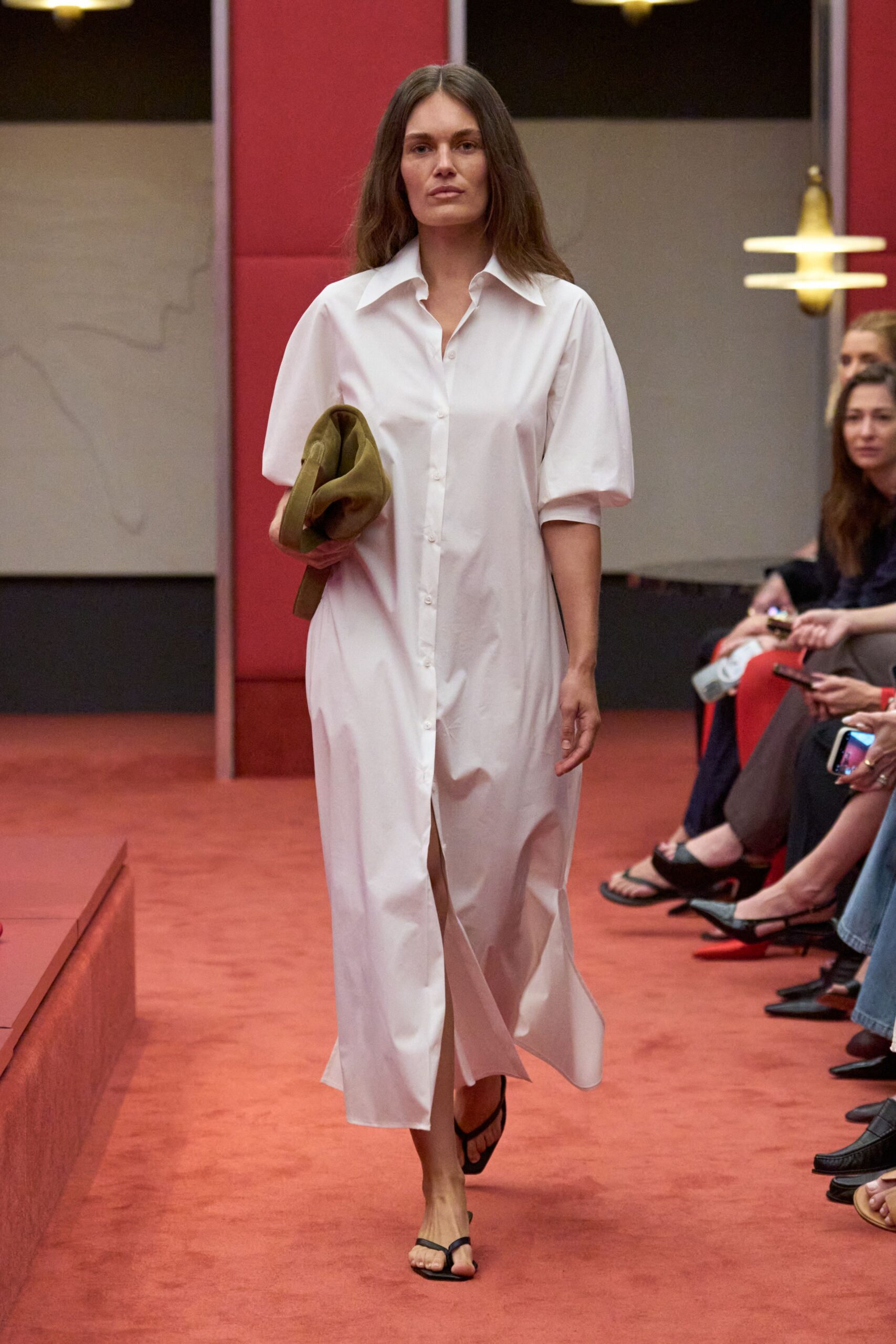 white cotton short-sleeve collared relaxed buttoned midi shirt-dress