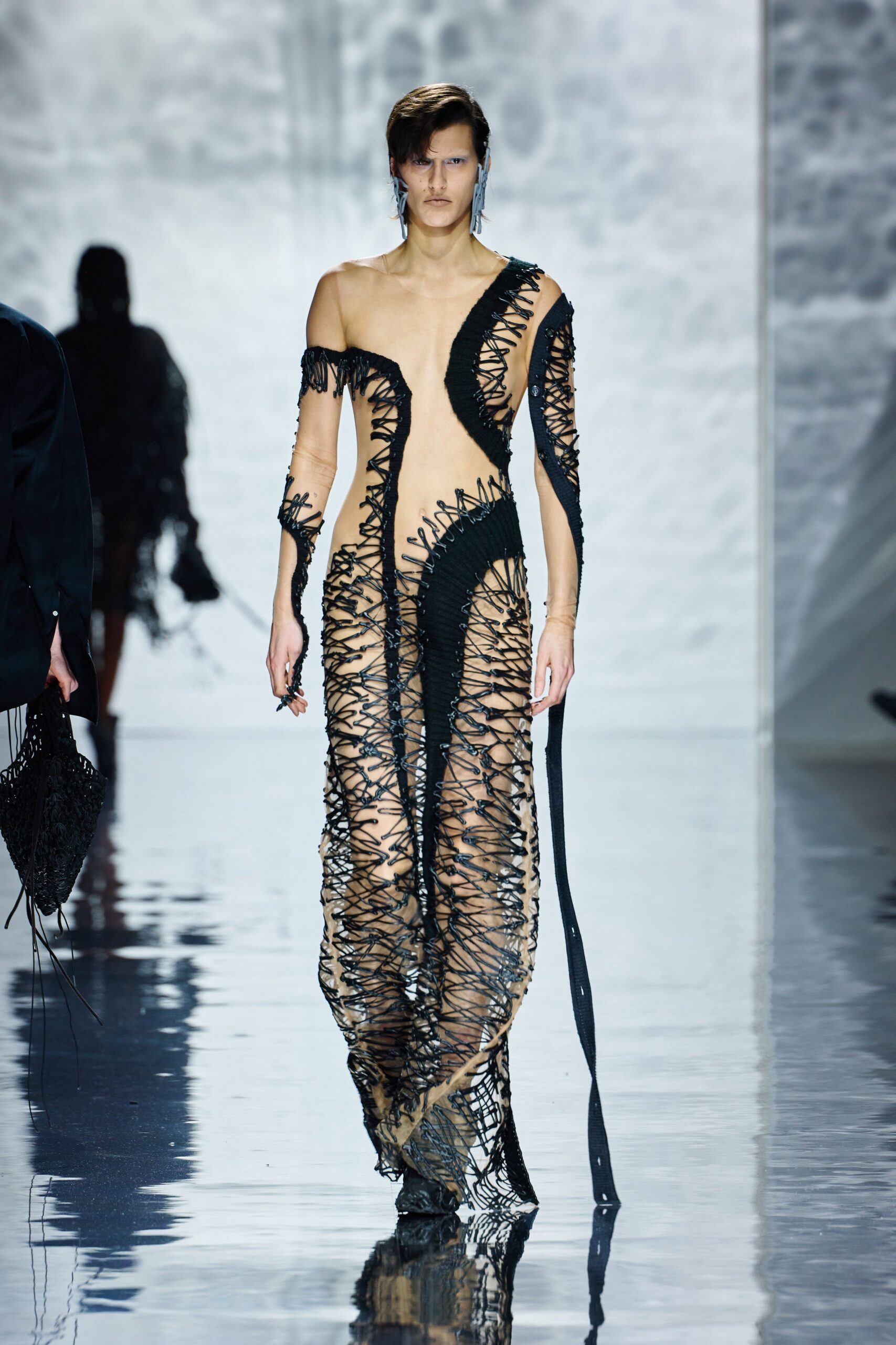 black and beige sheer gown