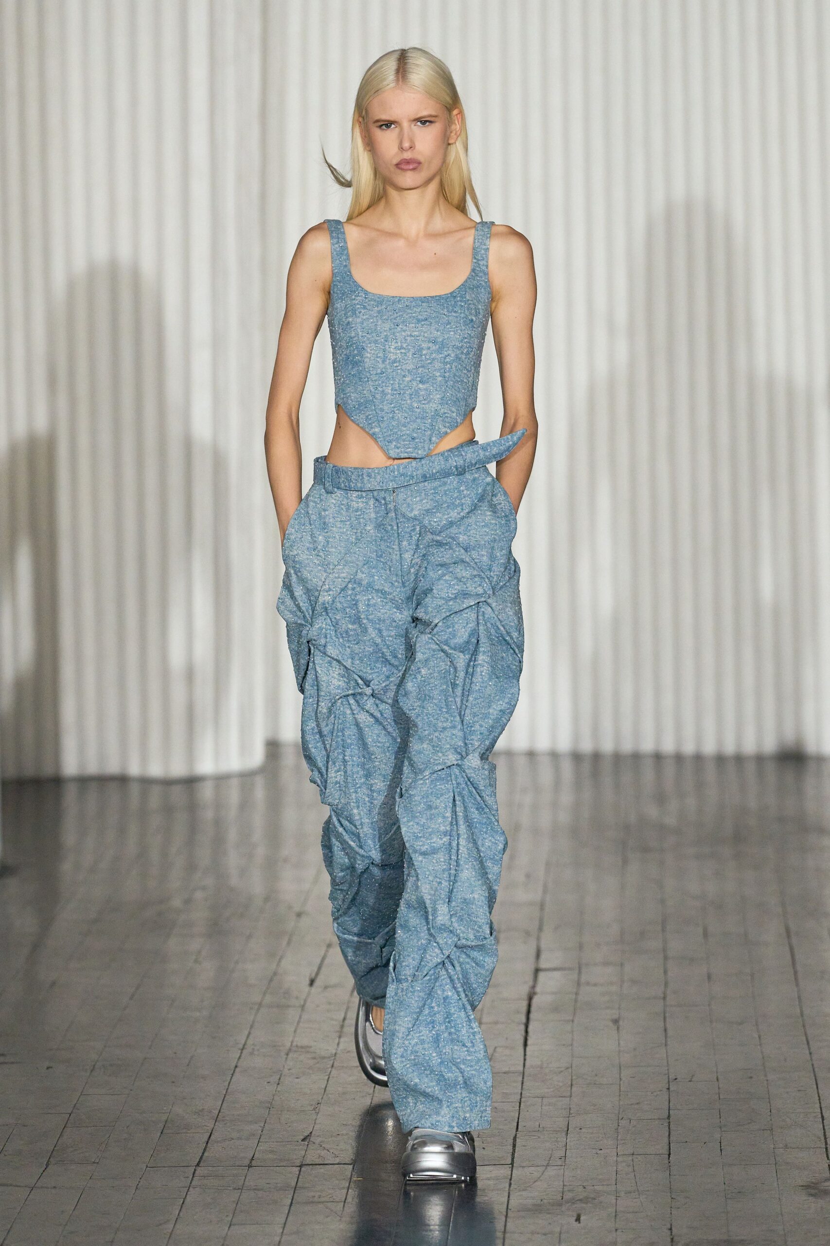 blue denim top and pants